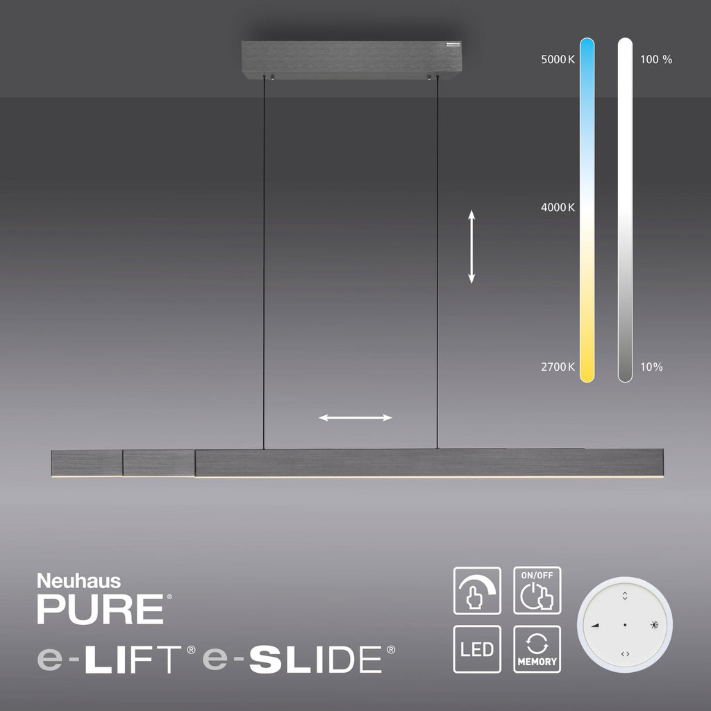 Lysstyrkejustering på LED pendellampe PURE Moto-Rise aluminium CCT 120 cm