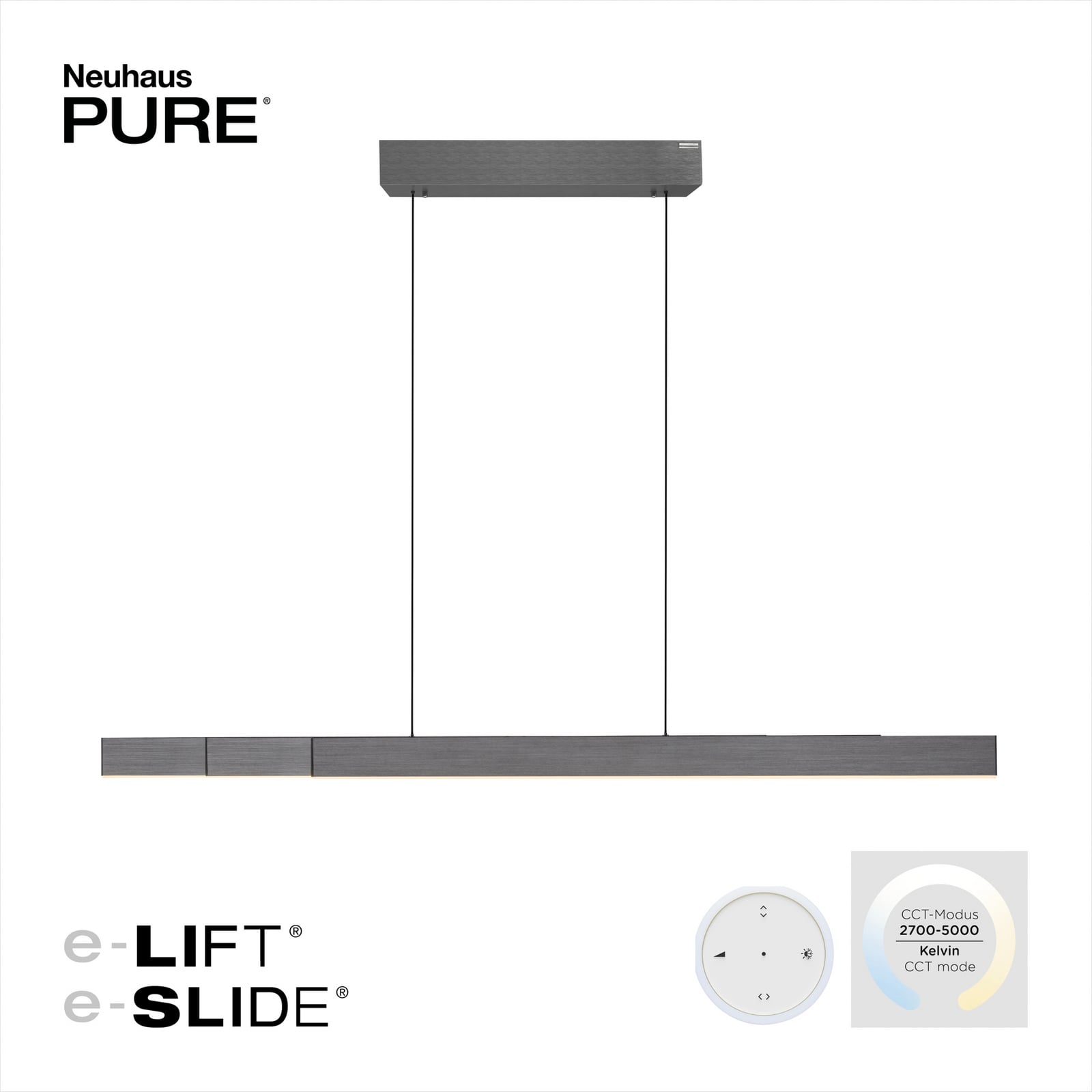 LED pendellampe PURE Moto-Rise aluminium CCT 120 cm opphengsdetalj