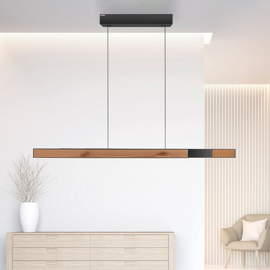 LED pendellampe PURE Moto-Rise eik/svart CCT fjernkontroll forfra