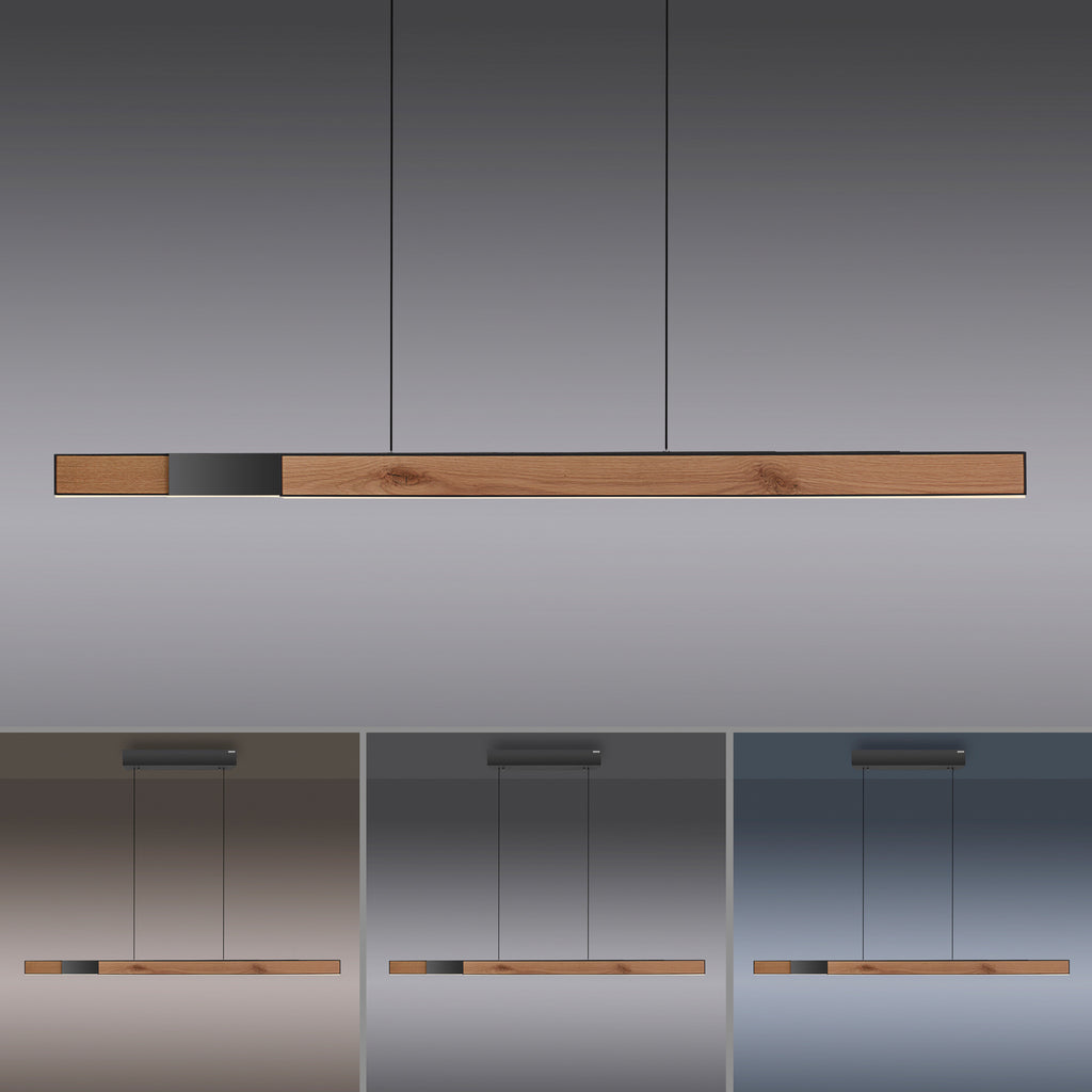 LED pendellampe PURE Moto-Rise eik/svart CCT fjernkontroll med fjernkontroll magnetisk