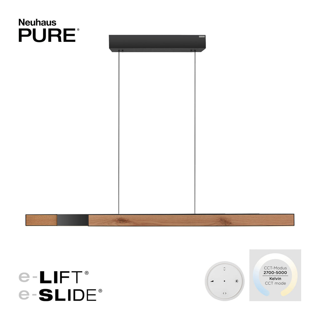 LED pendellampe PURE Moto-Rise eik/svart CCT fjernkontroll lysfargevalg