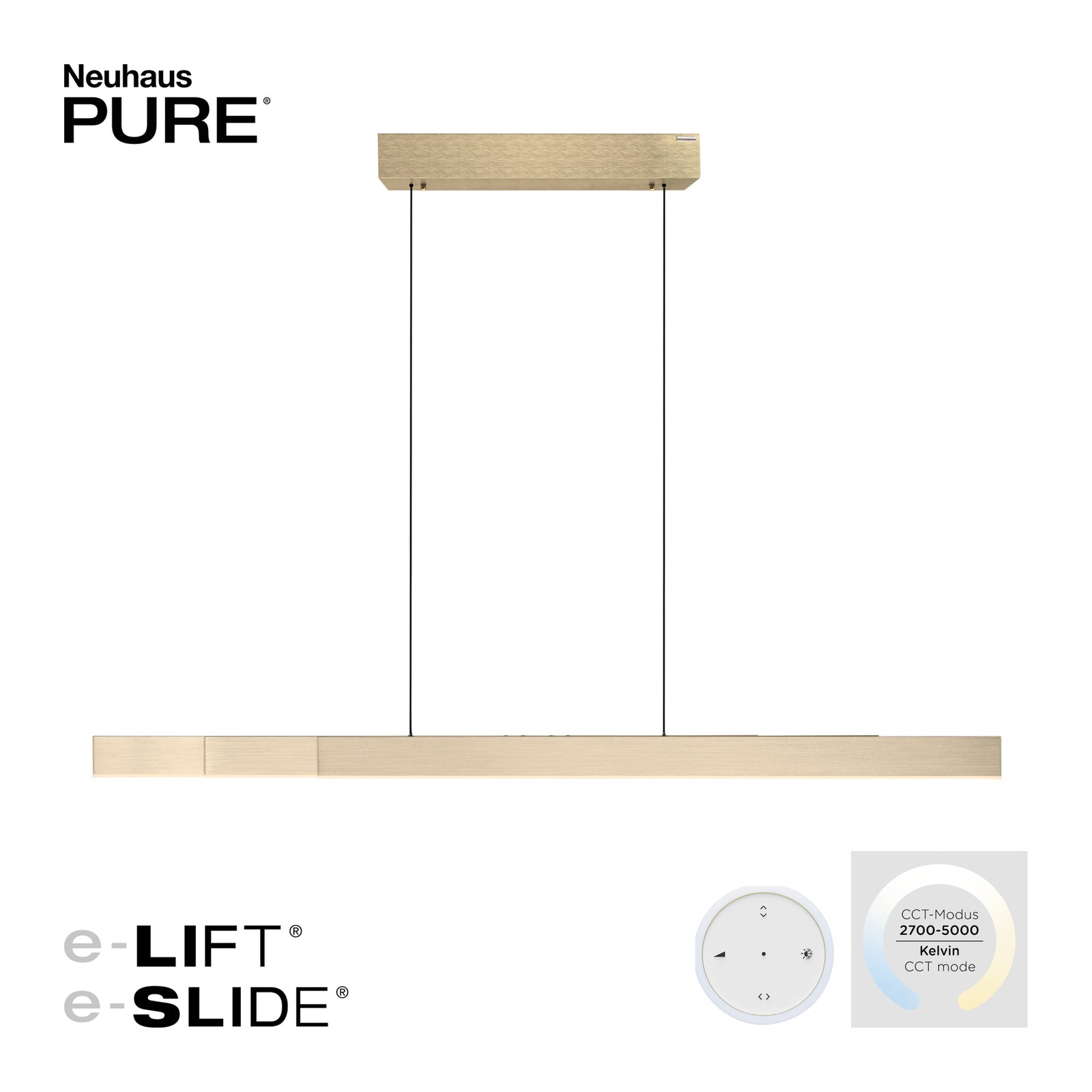 LED pendellampe PURE Moto-Rise gull CCT fjernkontroll touchpanel