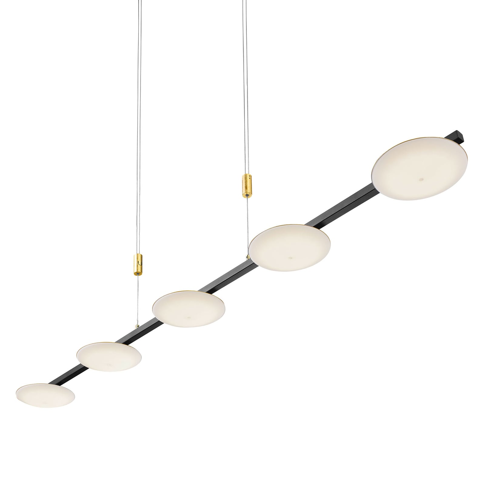 LED pendellampe Pure Up 5-lys dimbar svart/gull 130 cm detalj