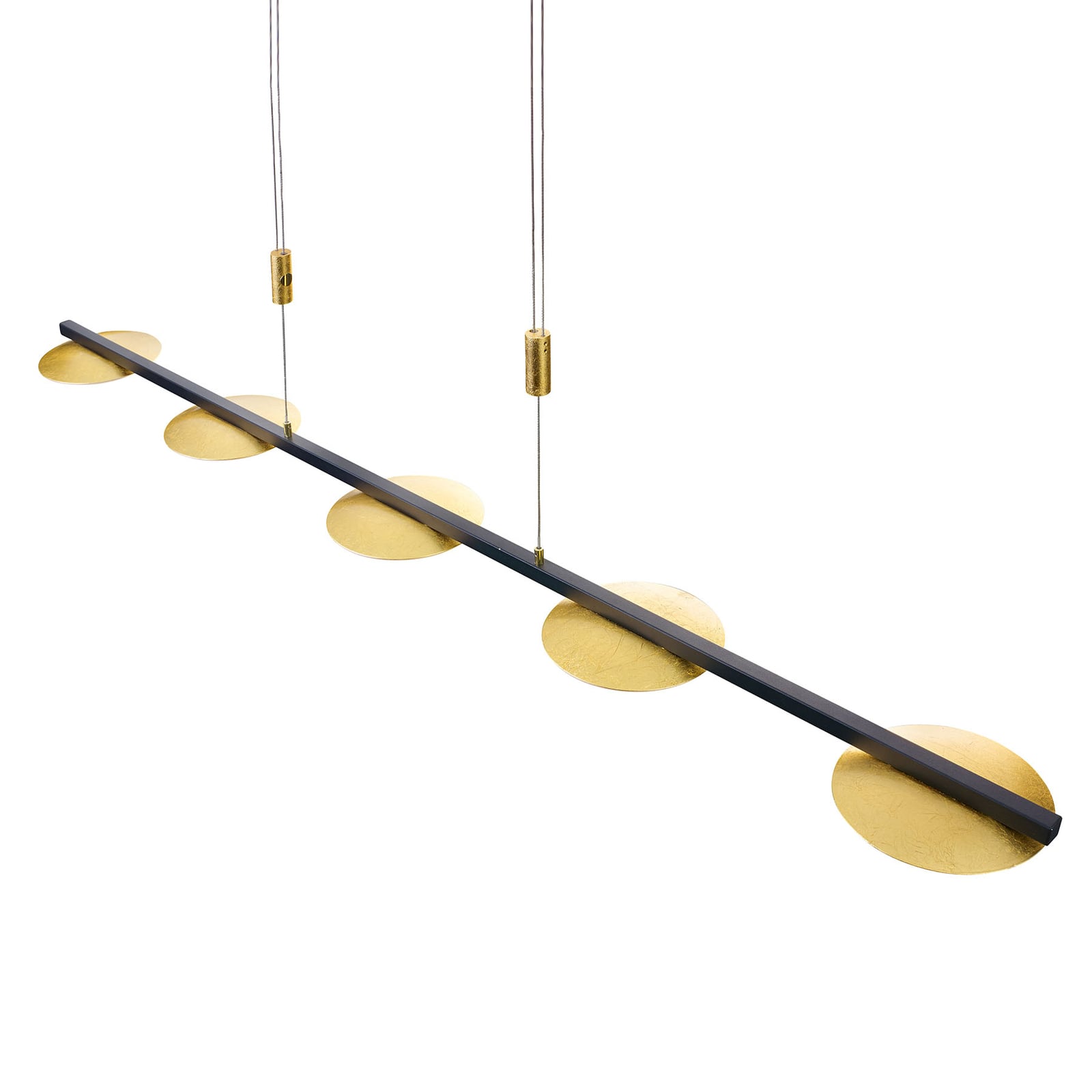 LED pendellampe Pure Up 5-lys dimbar svart/gull 130 cm montert