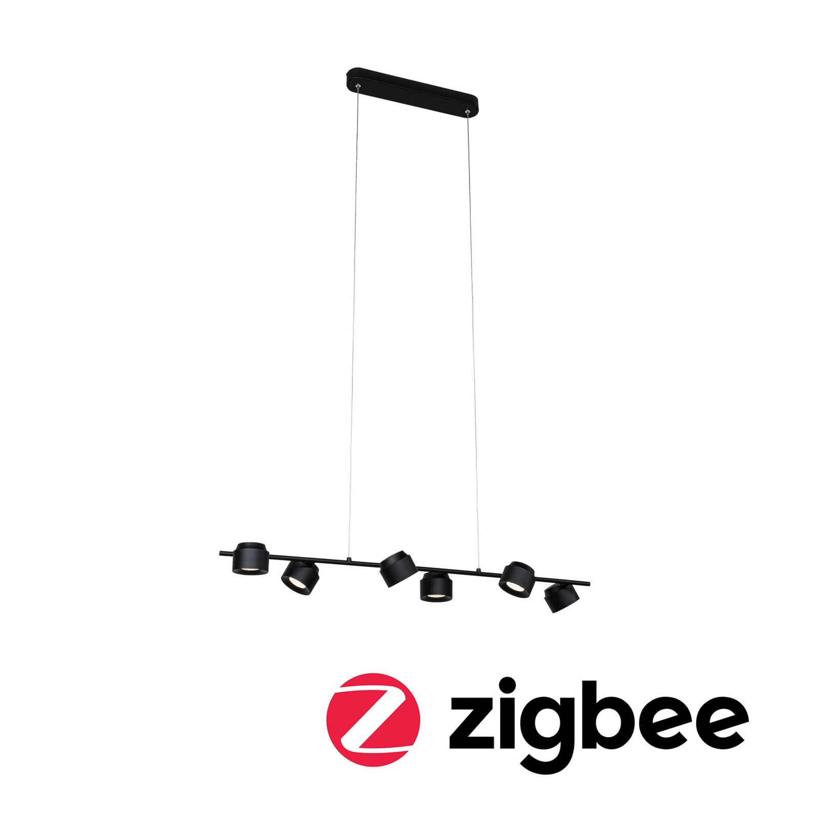 LED pendellampe Puric Pane 6-lys svart 100 cm Zigbee forfra