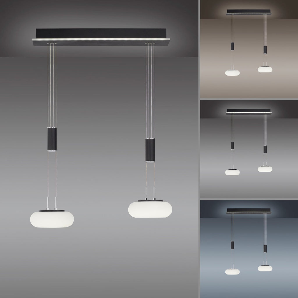 LED pendellampe Q-ETIENNE 2-lys glass dimbar CCT Zigbee justerbar høyde