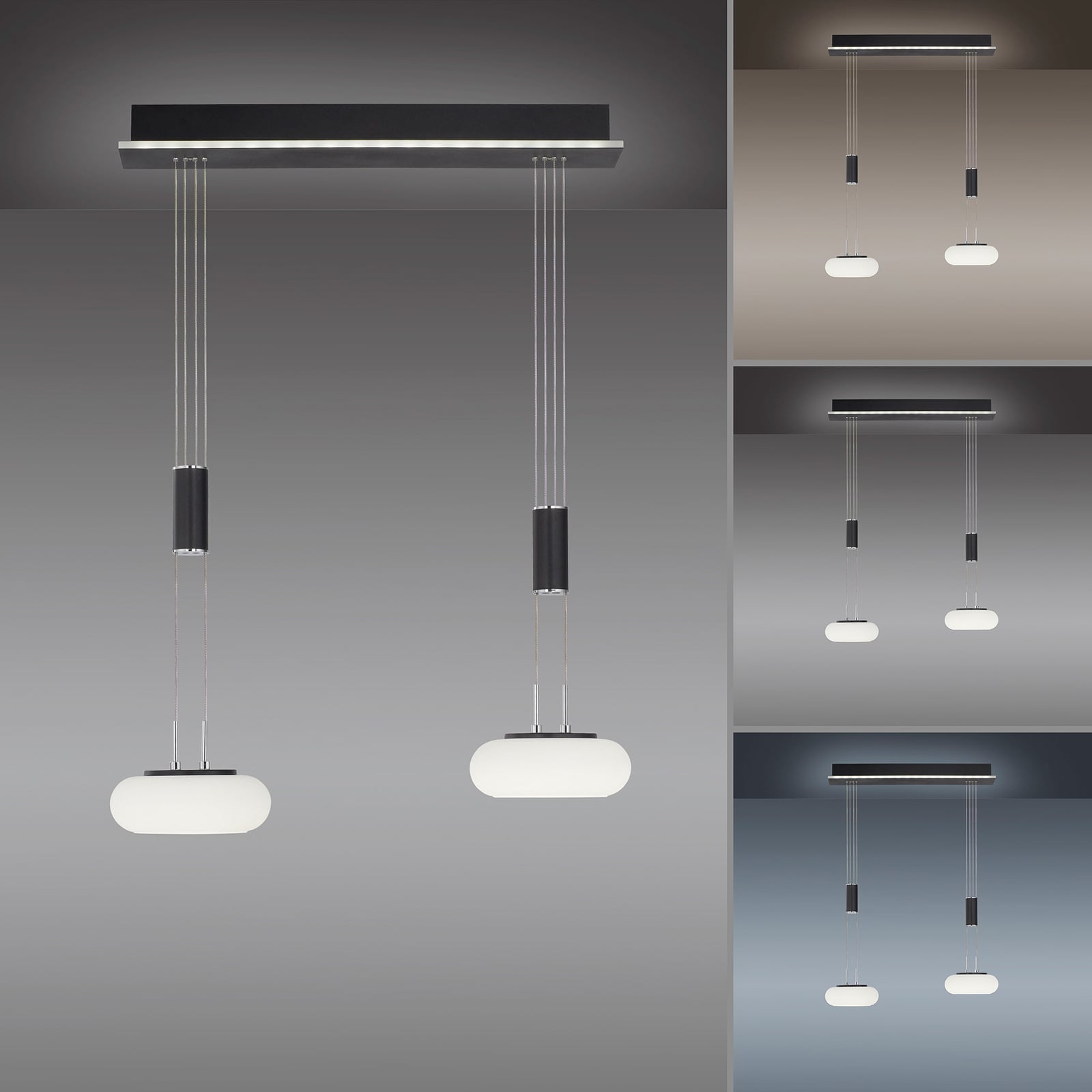 LED pendellampe Q-ETIENNE 2-lys glass dimbar CCT Zigbee justerbar høyde