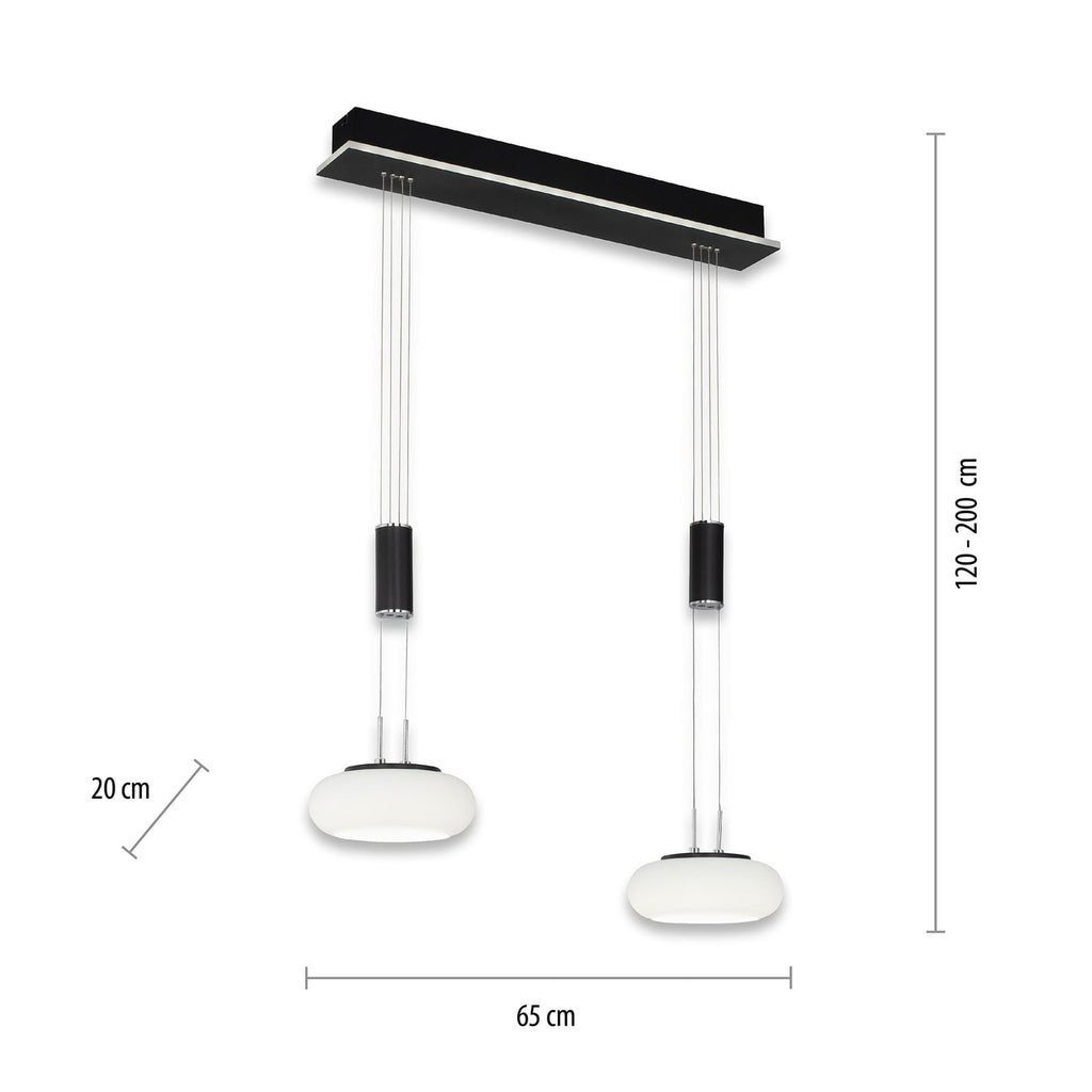 LED pendellampe Q-ETIENNE 2-lys glass dimbar CCT Zigbee montert i stue
