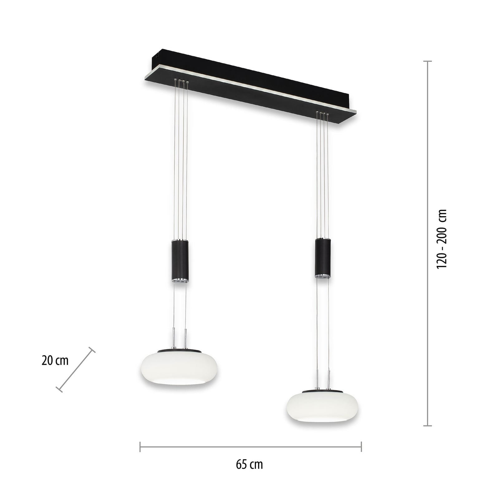 LED pendellampe Q-ETIENNE 2-lys glass dimbar CCT Zigbee montert i stue