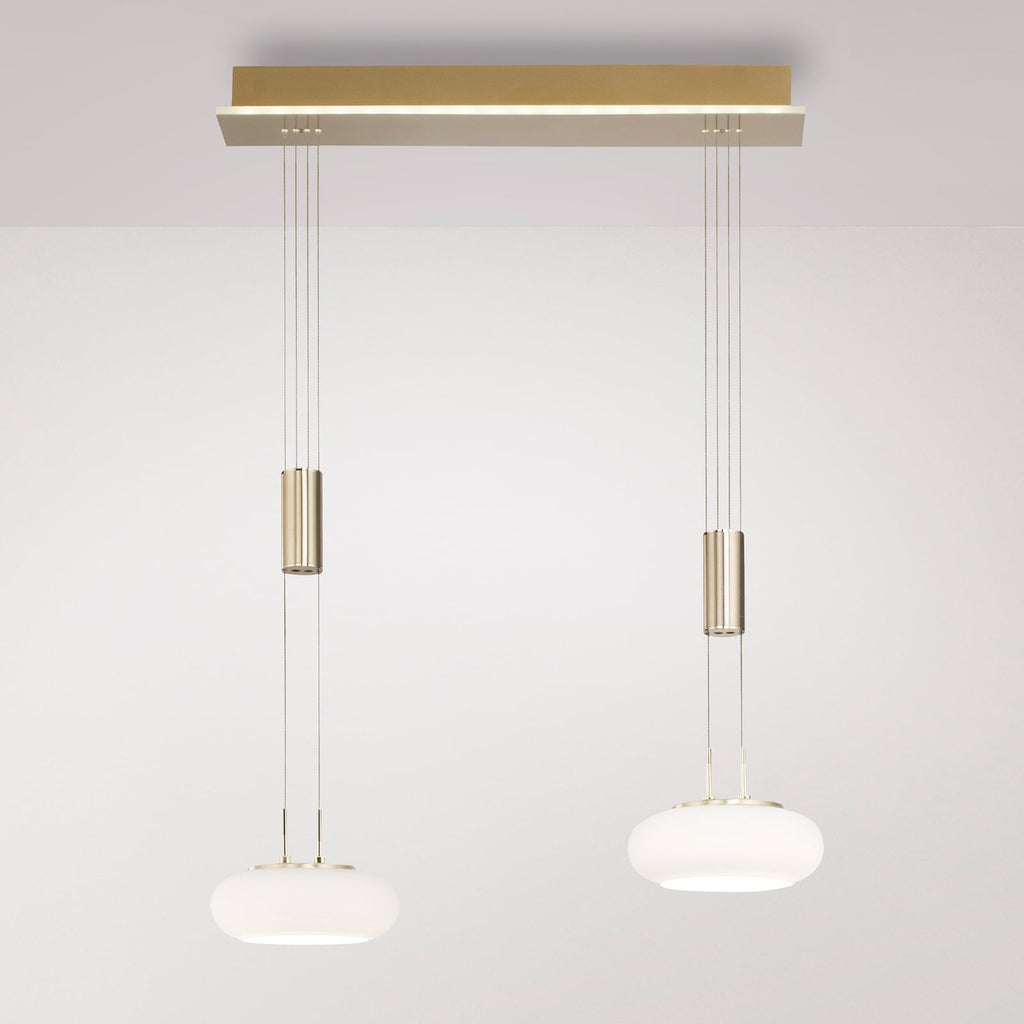 LED pendellampe Q-ETIENNE 2-lys messing glass CCT Zigbee forfra