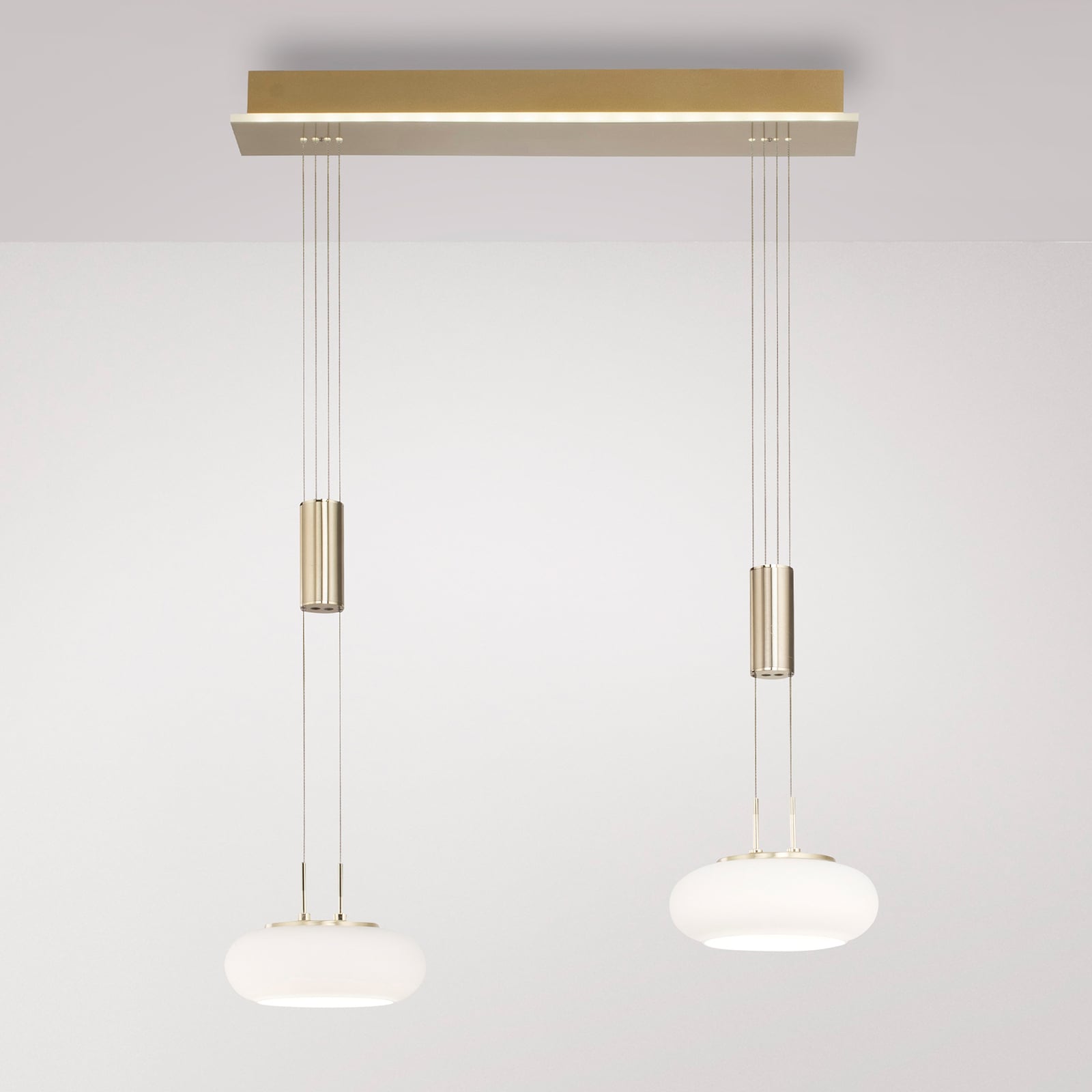 LED pendellampe Q-ETIENNE 2-lys messing glass CCT Zigbee forfra