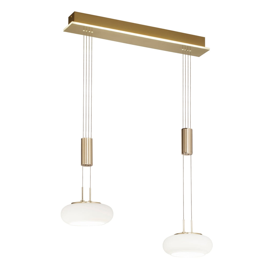 LED pendellampe Q-ETIENNE 2-lys messing glass CCT Zigbee detalj av glasslampe