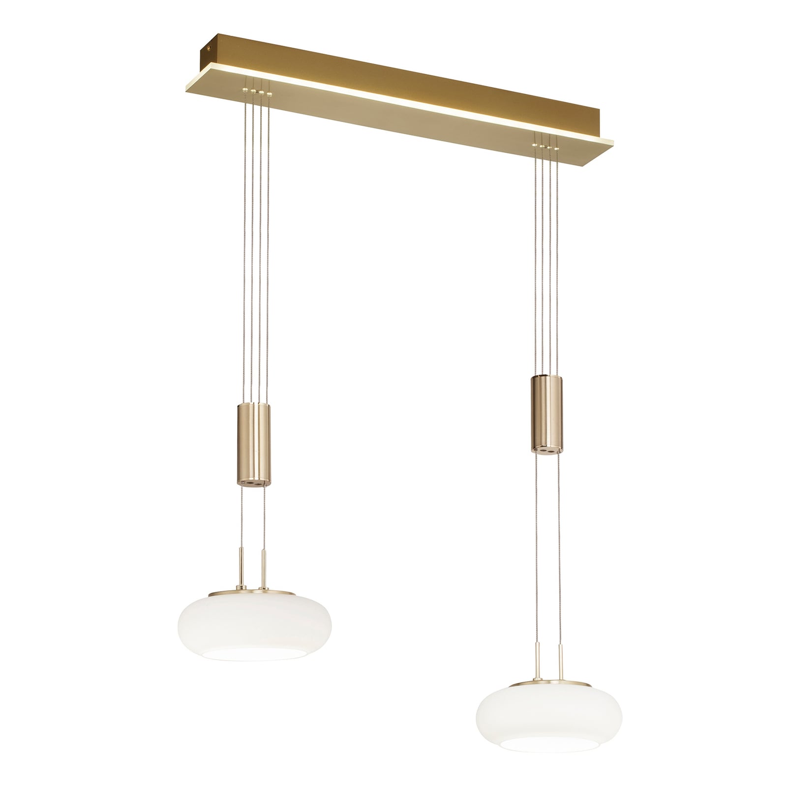 LED pendellampe Q-ETIENNE 2-lys messing glass CCT Zigbee detalj av glasslampe
