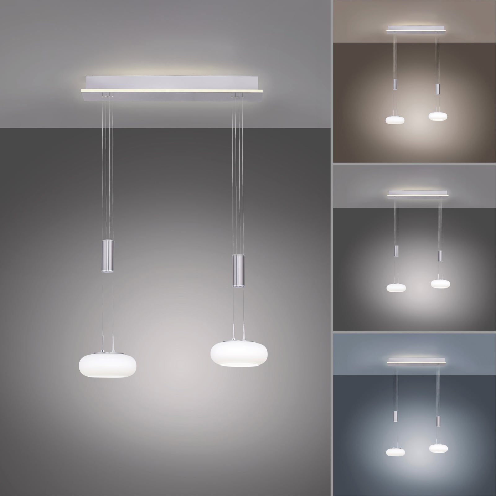 Detalj av LED pendellampe Q-ETIENNE 2-lys opalglass dimbar CCT Zigbee