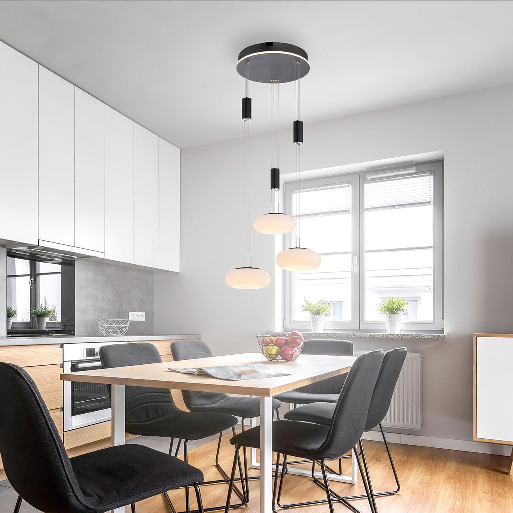 Baksiden av LED pendellampe Q-ETIENNE 3-lys svart dimbar CCT Zigbee