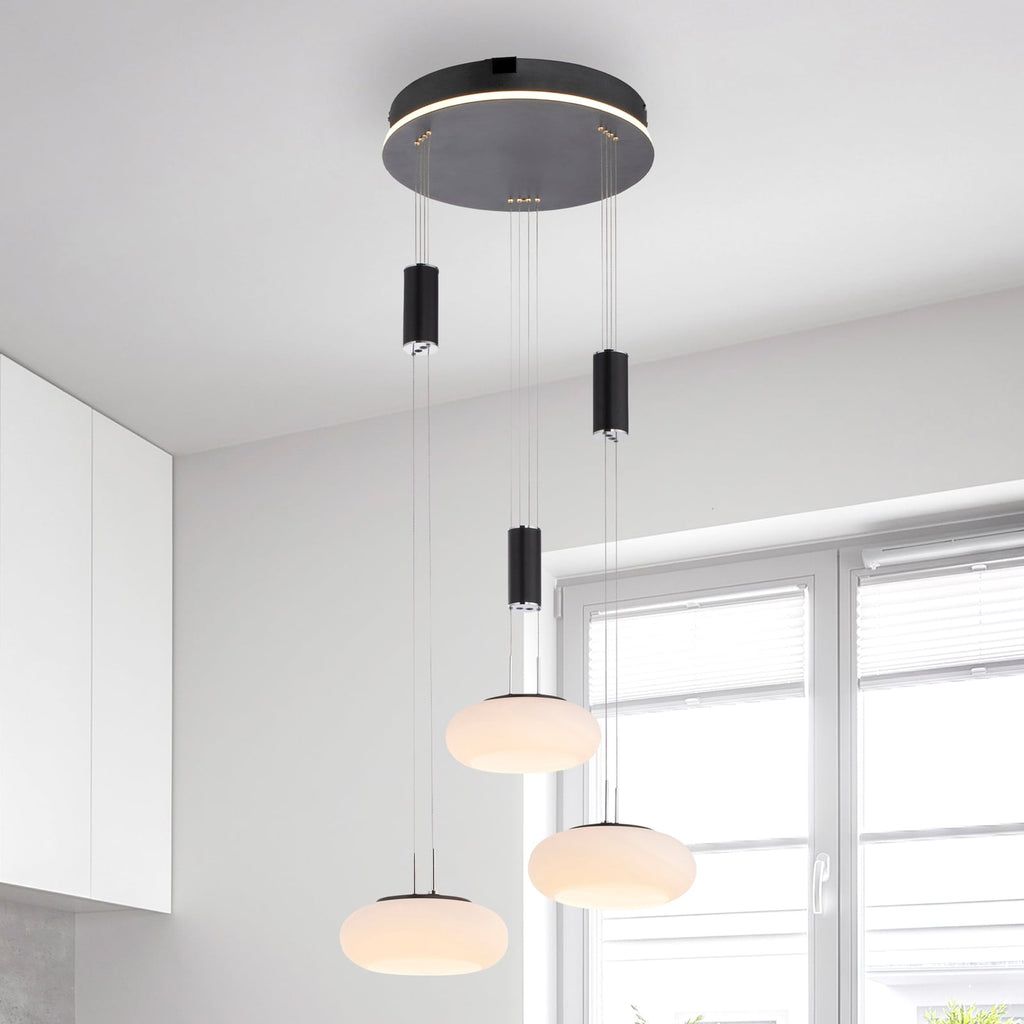 LED pendellampe Q-ETIENNE 3-lys svart dimbar CCT Zigbee forfra