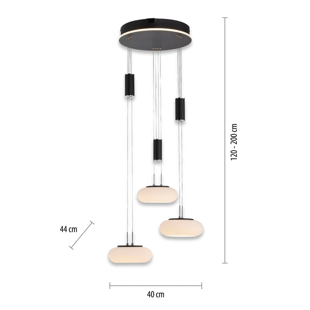Montert LED pendellampe Q-ETIENNE 3-lys svart dimbar CCT Zigbee over spisebord