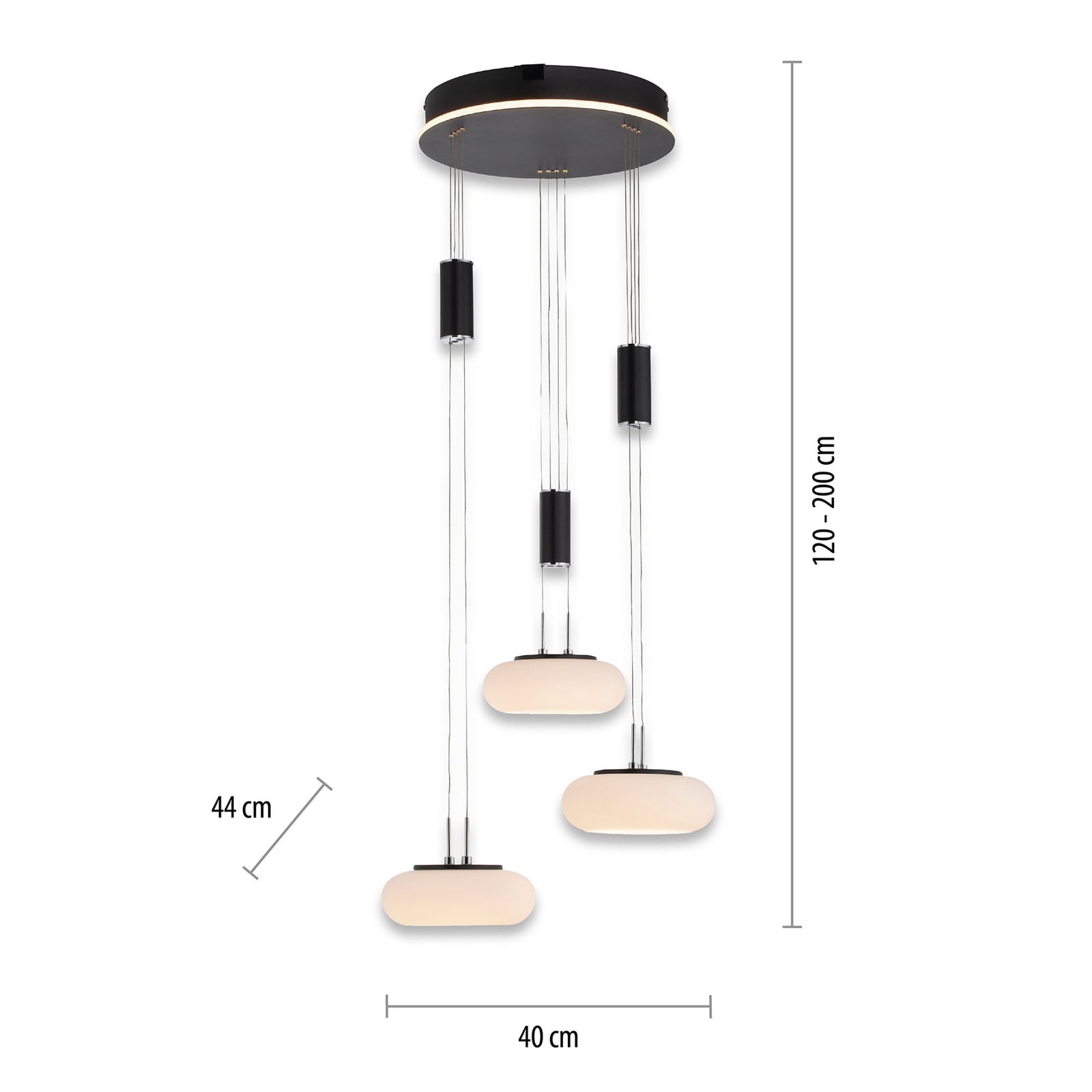 Montert LED pendellampe Q-ETIENNE 3-lys svart dimbar CCT Zigbee over spisebord