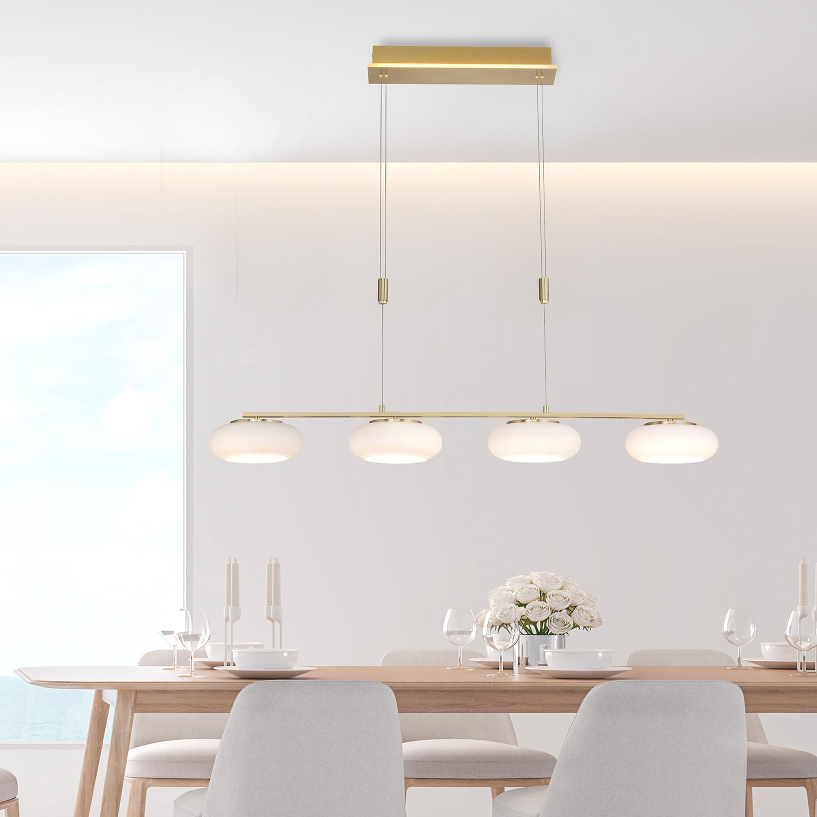 LED pendellampe Q-ETIENNE 4-lys messing CCT dimbar bakside