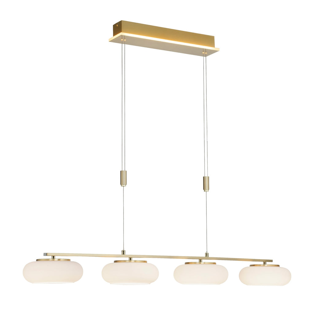 LED pendellampe Q-ETIENNE 4-lys messing CCT dimbar detalj glasskjerm