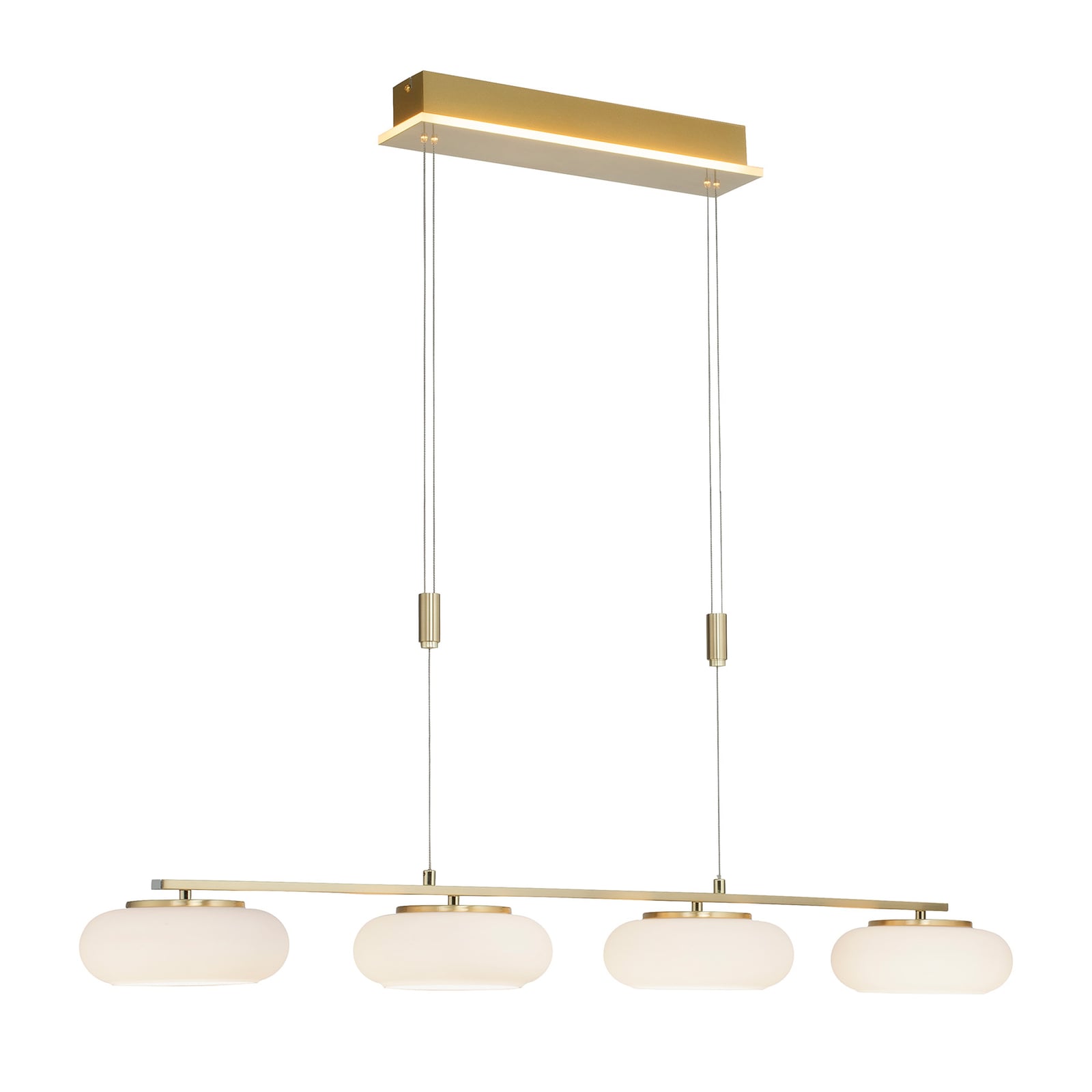 LED pendellampe Q-ETIENNE 4-lys messing CCT dimbar detalj glasskjerm