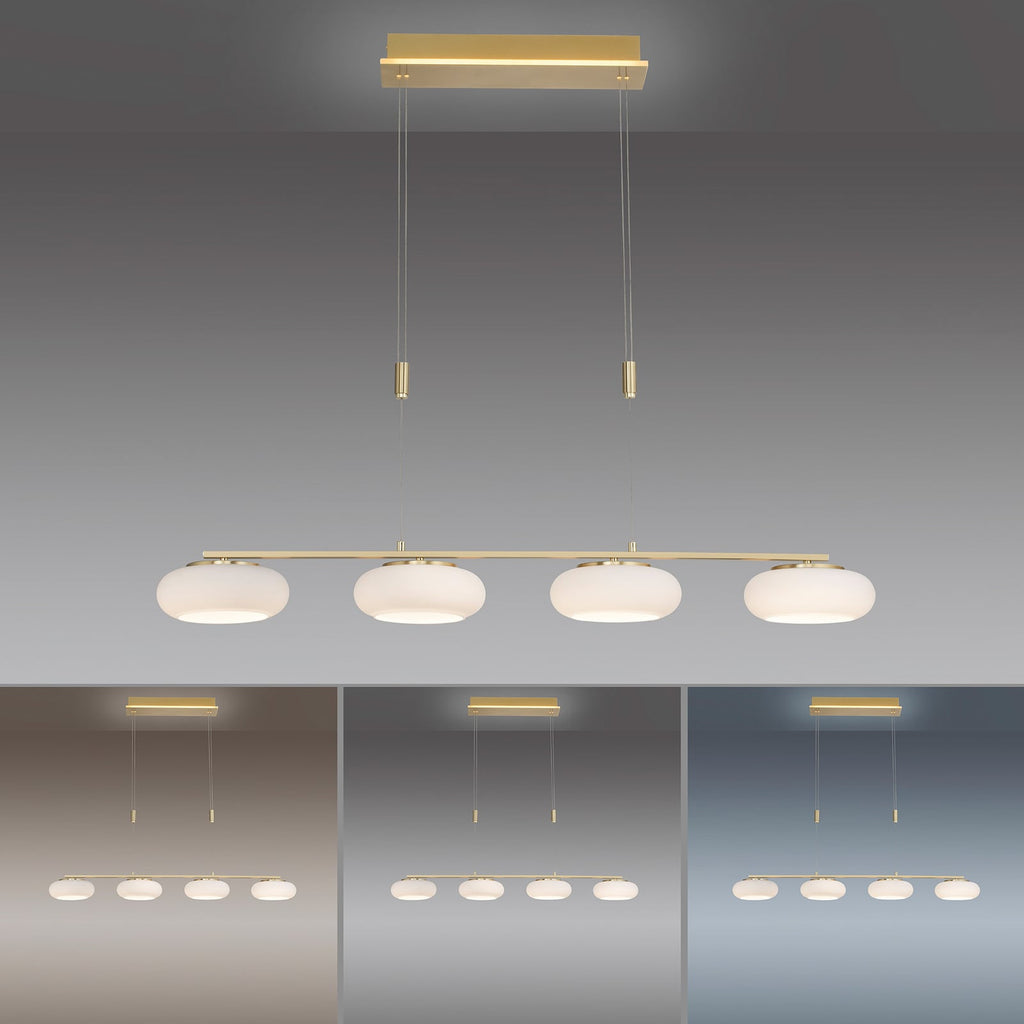 LED pendellampe Q-ETIENNE 4-lys messing CCT dimbar justerbar høyde