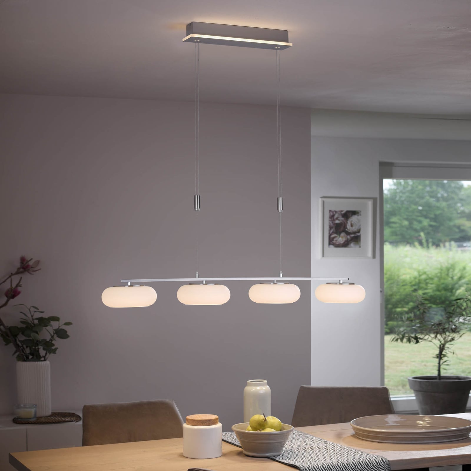 LED pendellampe Q-ETIENNE 4-lys opalglass foran
