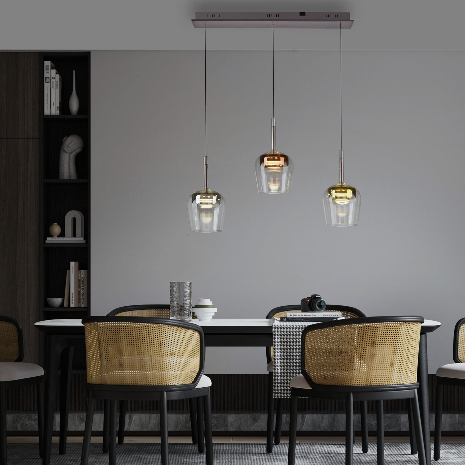 LED pendellampe Q-Kon 3-lys glass dimbar Zigbee 93 cm bakside