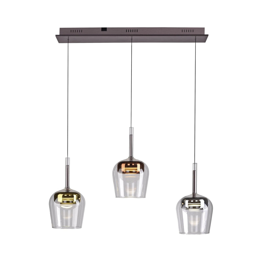 LED pendellampe Q-Kon 3-lys glass dimbar Zigbee 93 cm detalj aluminium