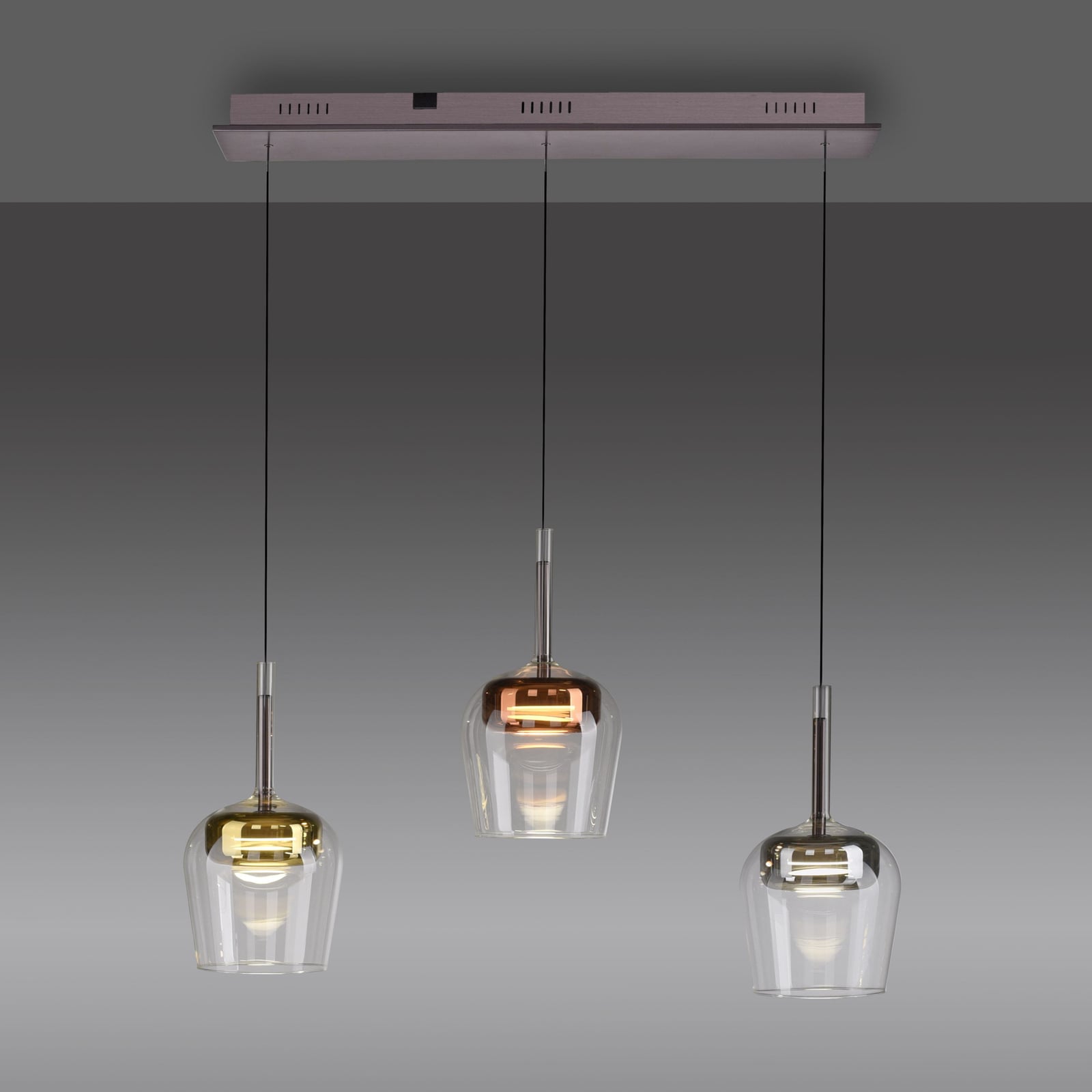 LED pendellampe Q-Kon 3-lys glass dimbar Zigbee 93 cm nærbilde glass