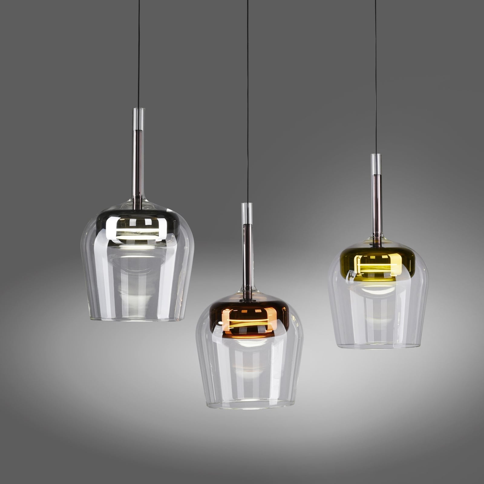LED pendellampe Q-Kon 3-lys glass dimbar Zigbee 93 cm fjernkontroll