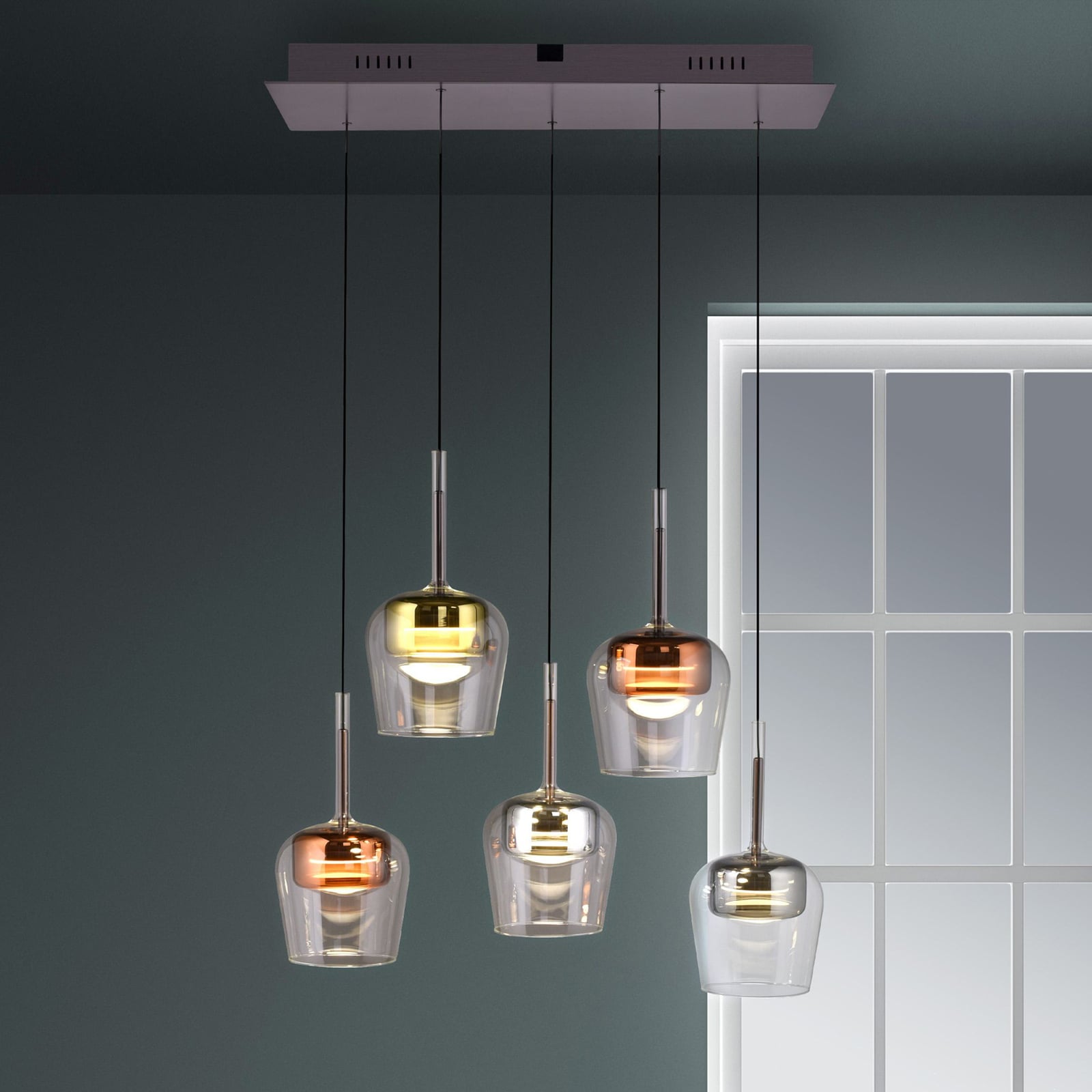 LED pendellampe Q-Kon 5-lys glass RGB CCT Zigbee forfra