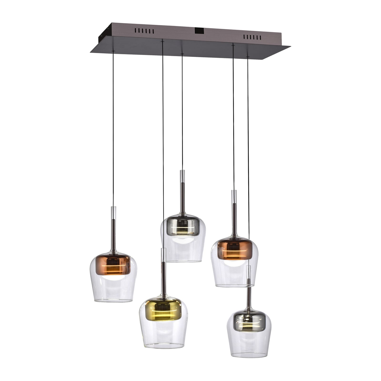 Detalj av glass og aluminium på LED pendellampe Q-Kon 5-lys glass RGB CCT Zigbee