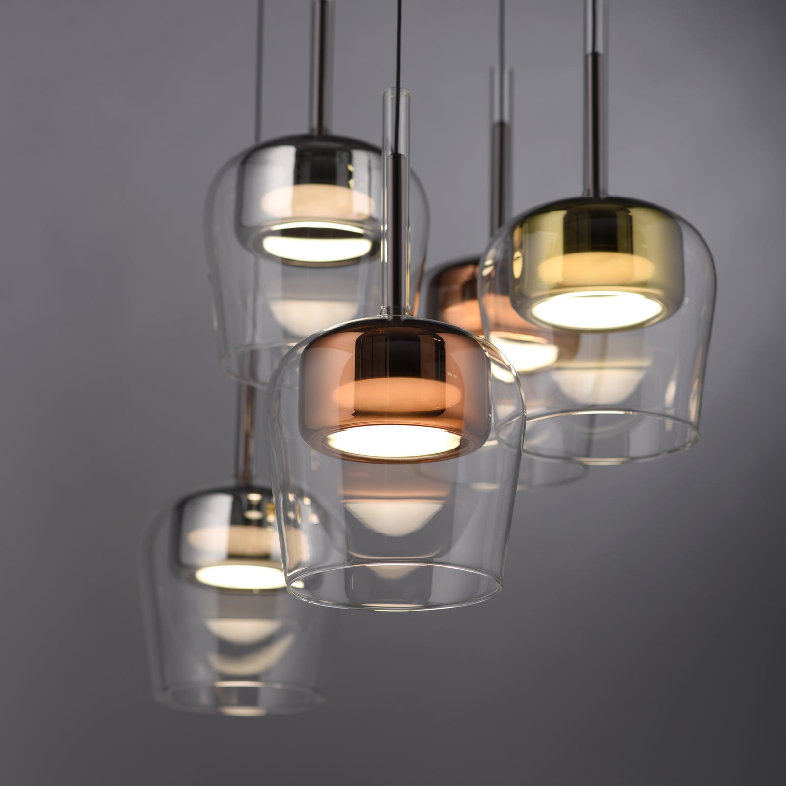 LED pendellampe Q-Kon 5-lys glass RGB CCT Zigbee med fjernkontroll