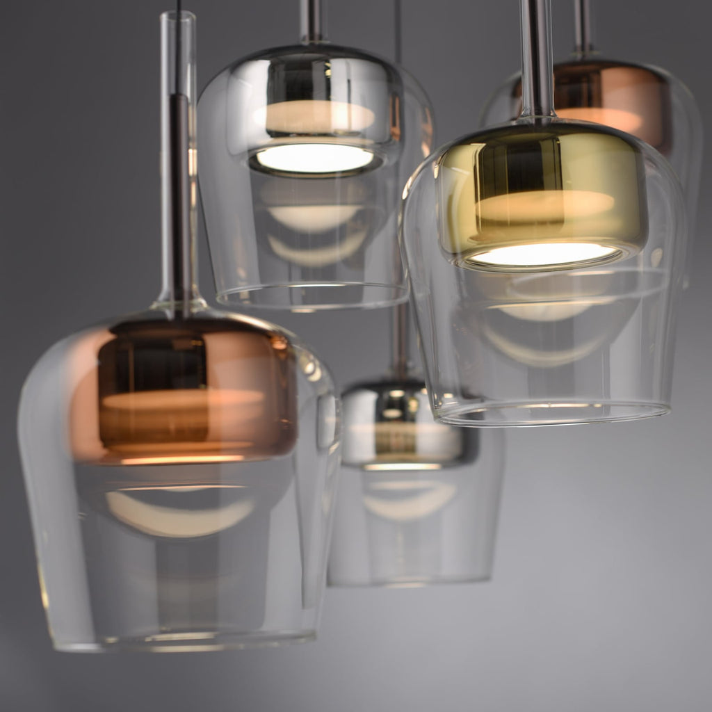 Oversikt over LED pendellampe Q-Kon 5-lys glass RGB CCT Zigbee med justerbar høyde