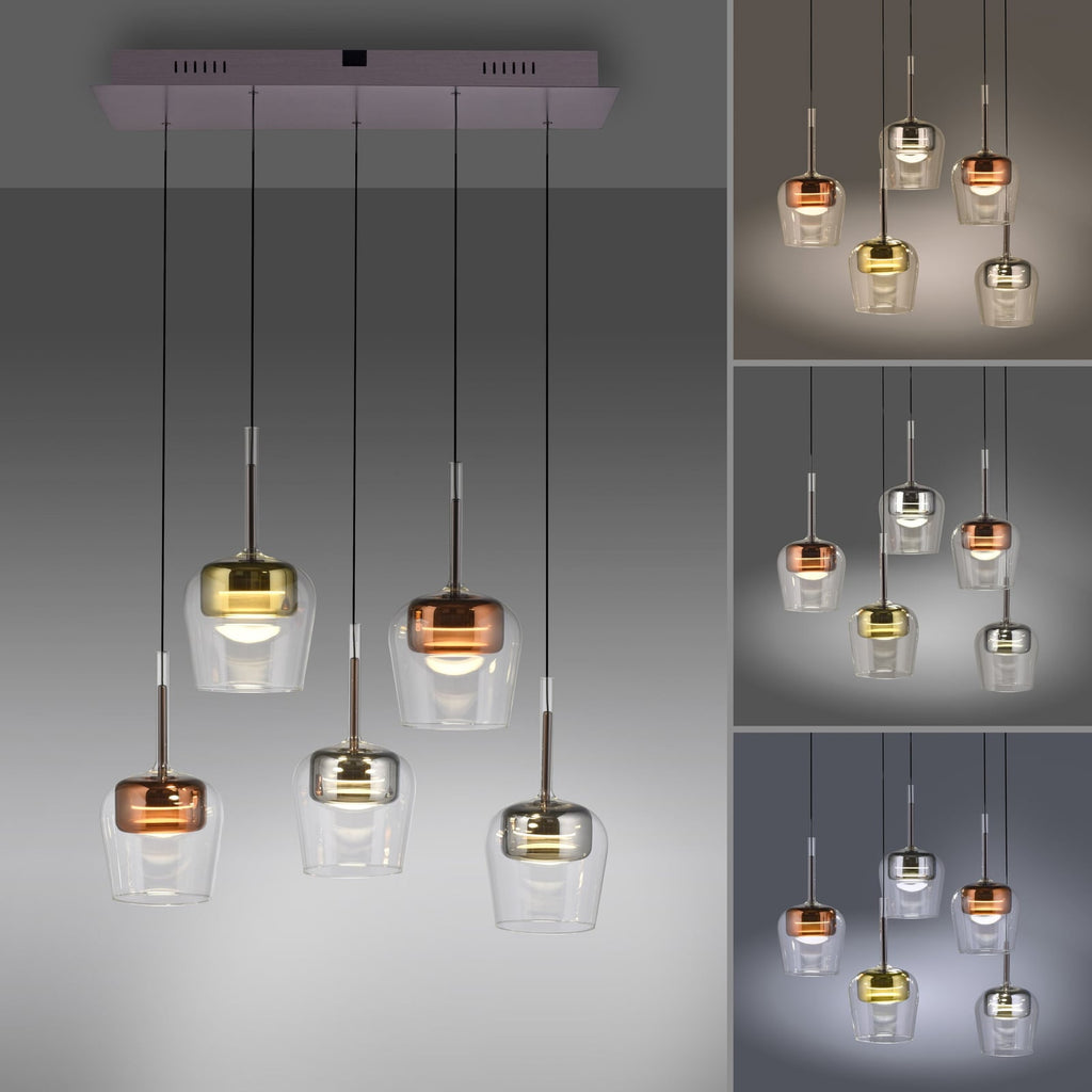 LED pendellampe Q-Kon 5-lys glass RGB CCT Zigbee med fargejustering