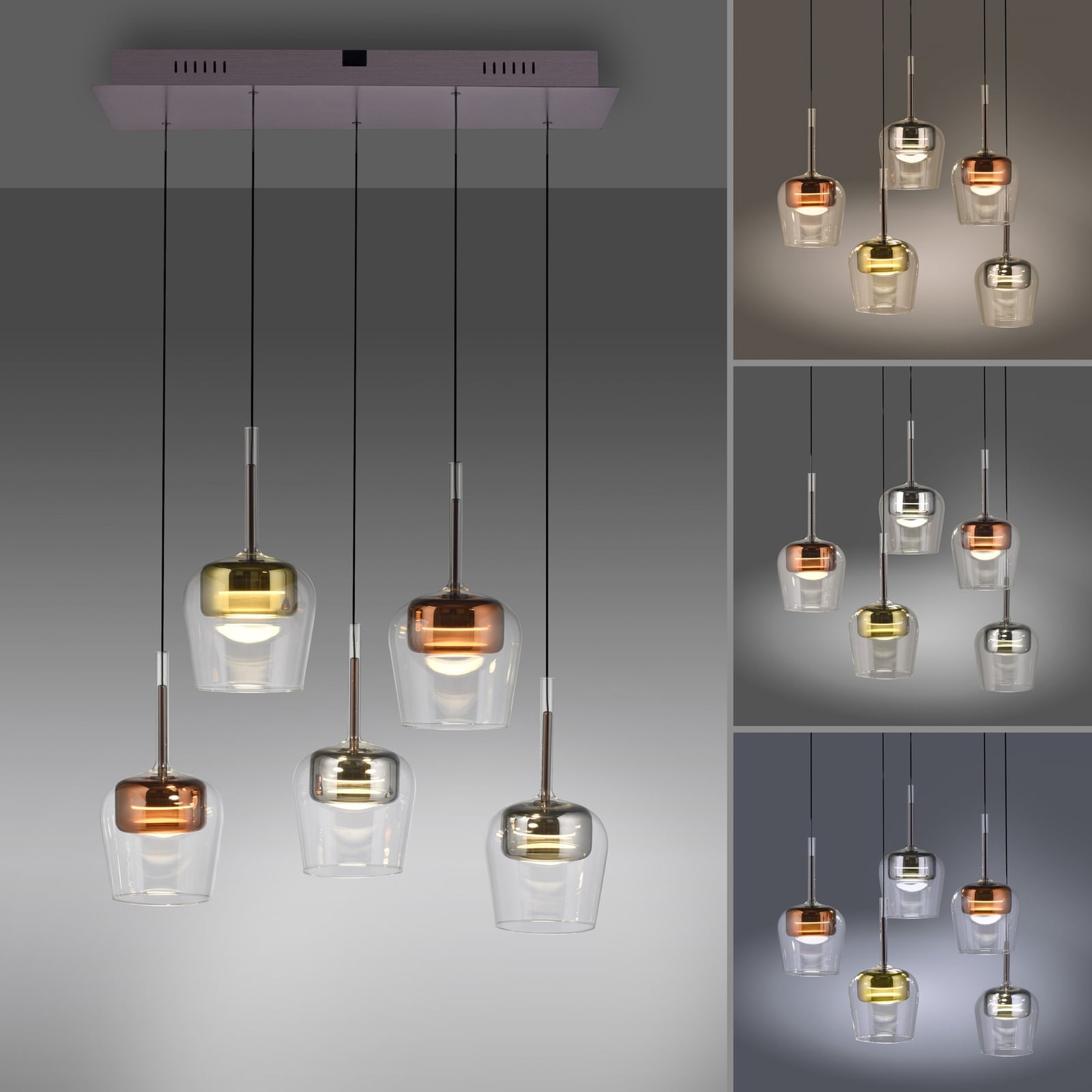 LED pendellampe Q-Kon 5-lys glass RGB CCT Zigbee med fargejustering