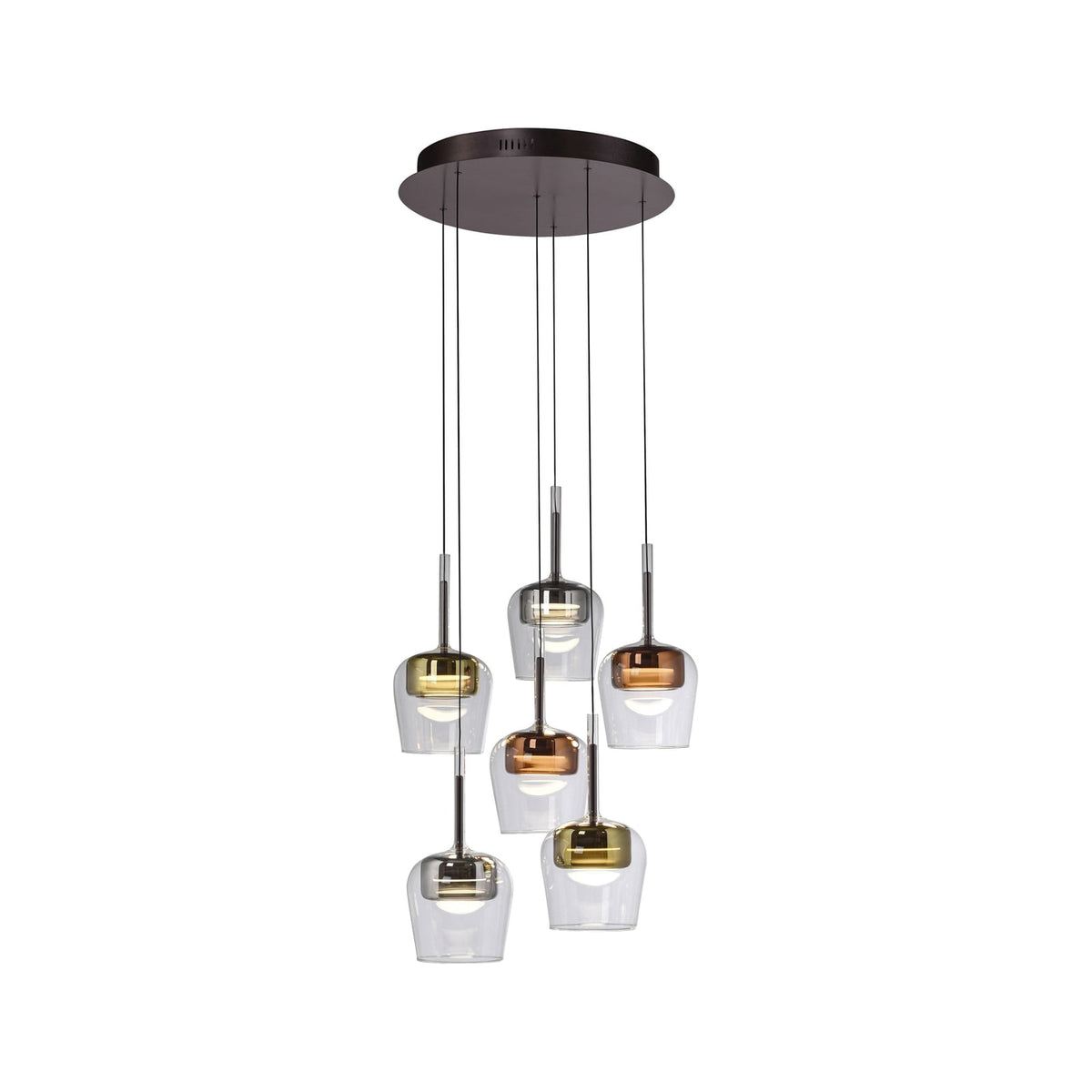 Detalj av LED pendellampe Q-Kon 6-lys glass/aluminium