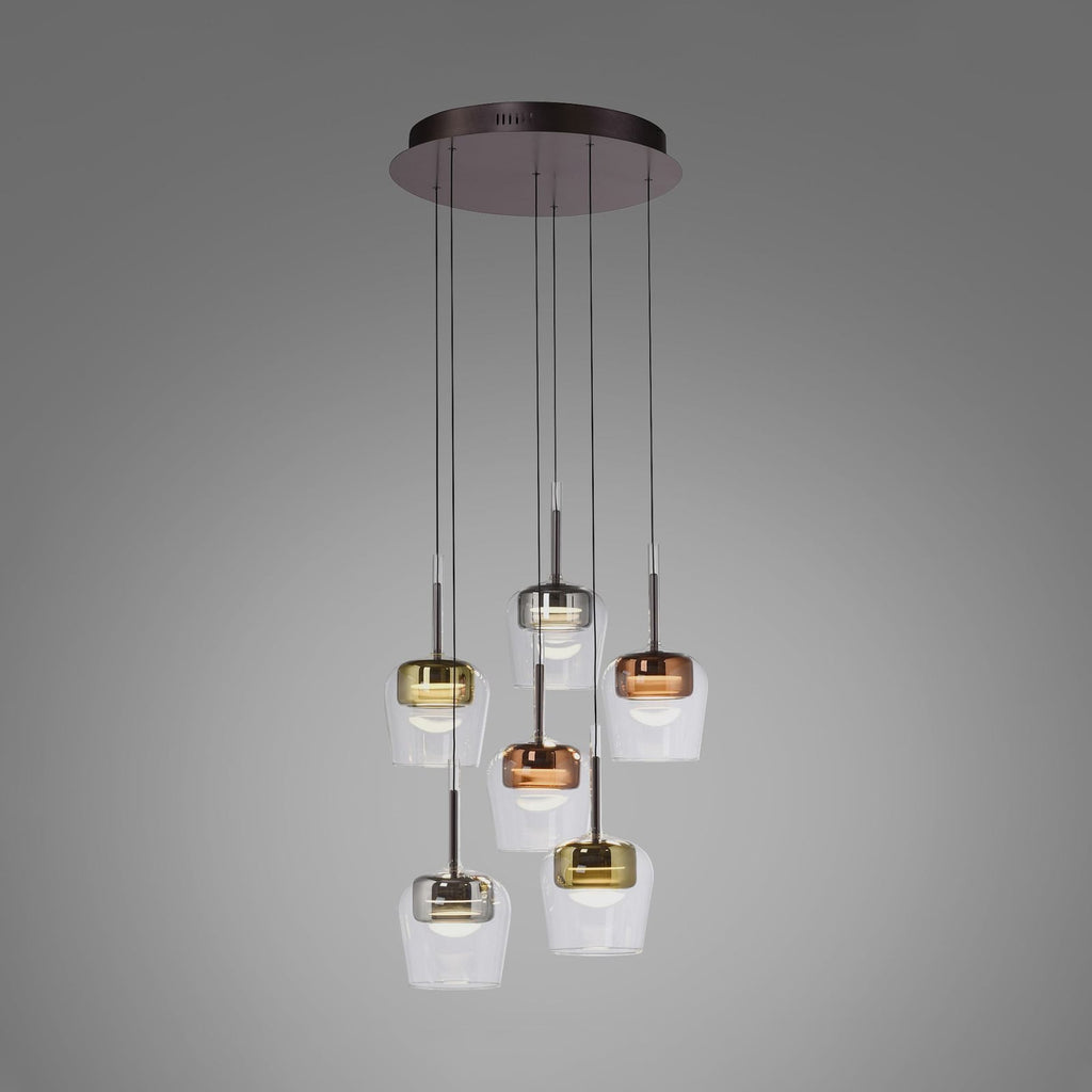 Nærbilde av LED pendellampe Q-Kon 6-lys glass/aluminium