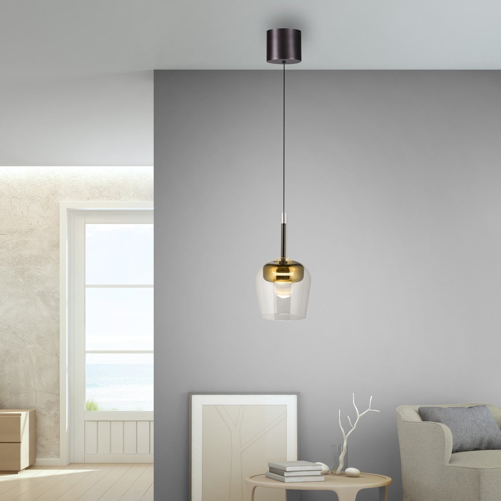 LED pendellampe Q-Kon glass gullfarget dimbar bakside