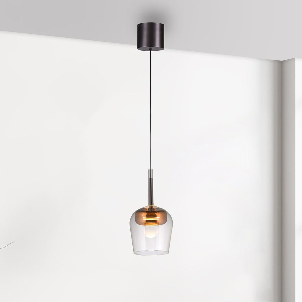 LED pendellampe Q-Kon glass dimbar Ø21 cm kobberfarget forfra