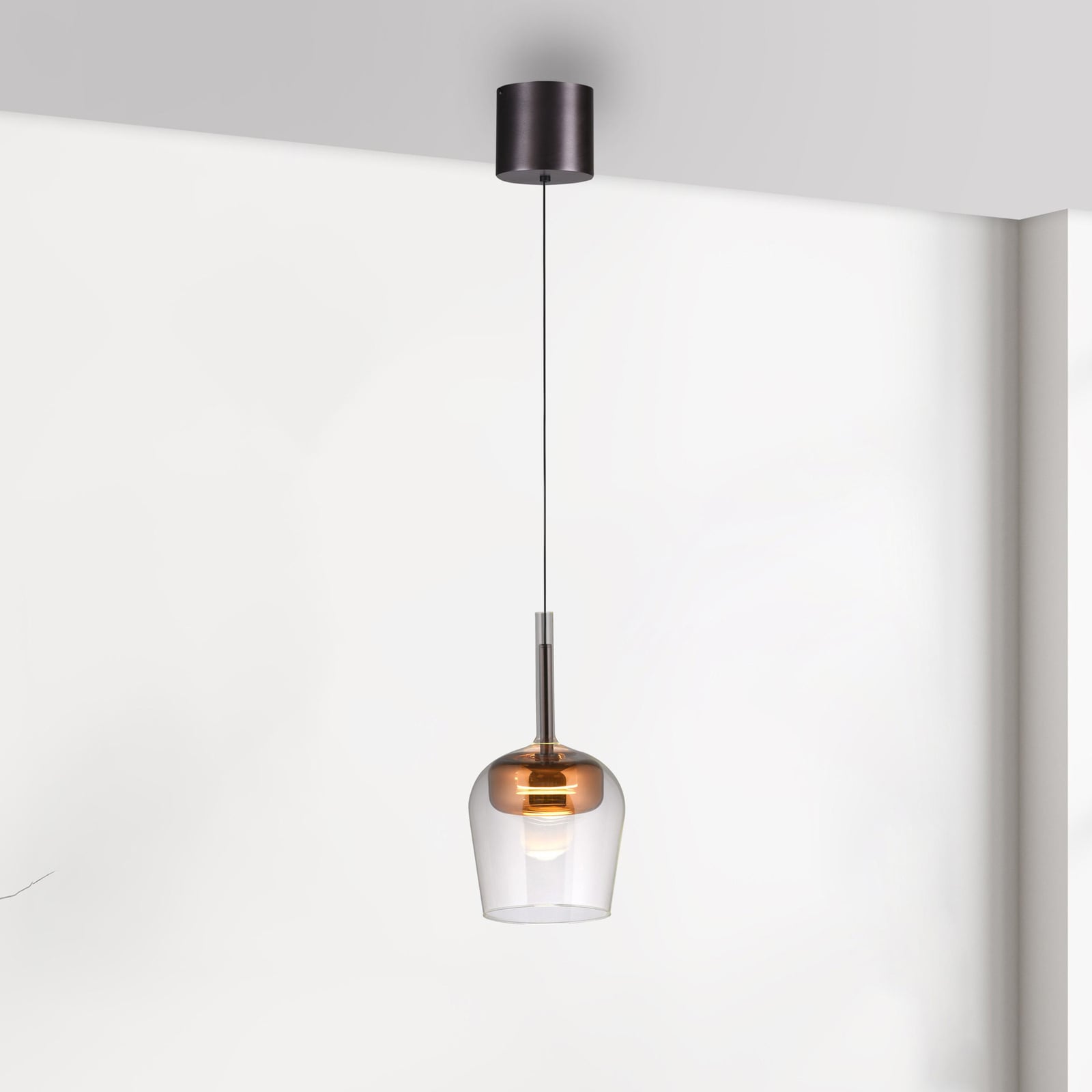 LED pendellampe Q-Kon glass dimbar Ø21 cm kobberfarget forfra