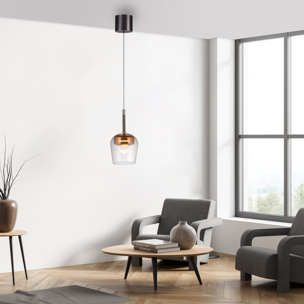LED pendellampe Q-Kon glass dimbar Ø21 cm kobberfarget bakside