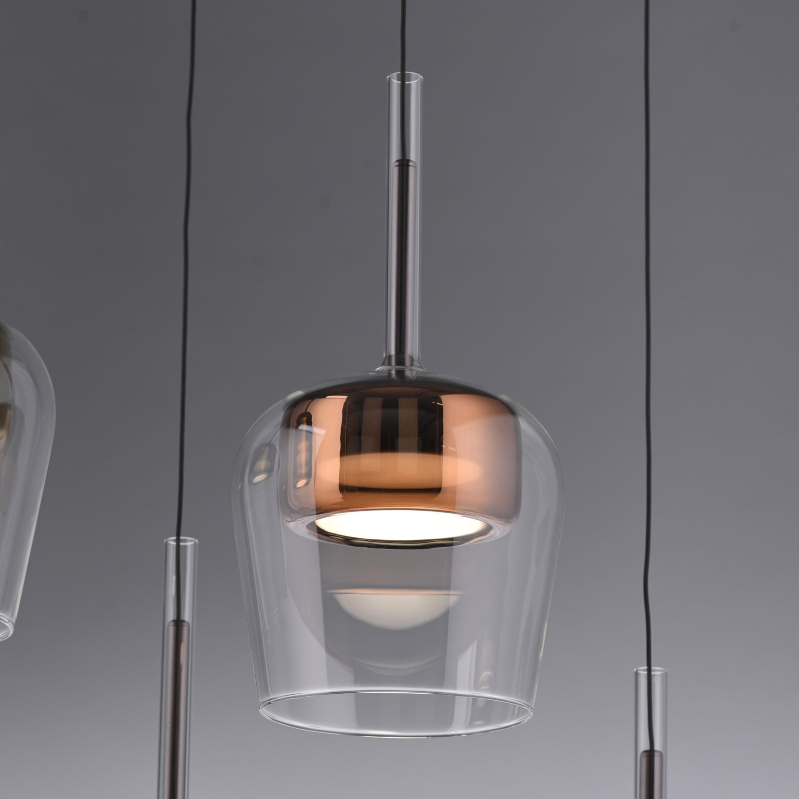 LED pendellampe Q-Kon glass dimbar Ø21 cm kobberfarget fjernkontroll