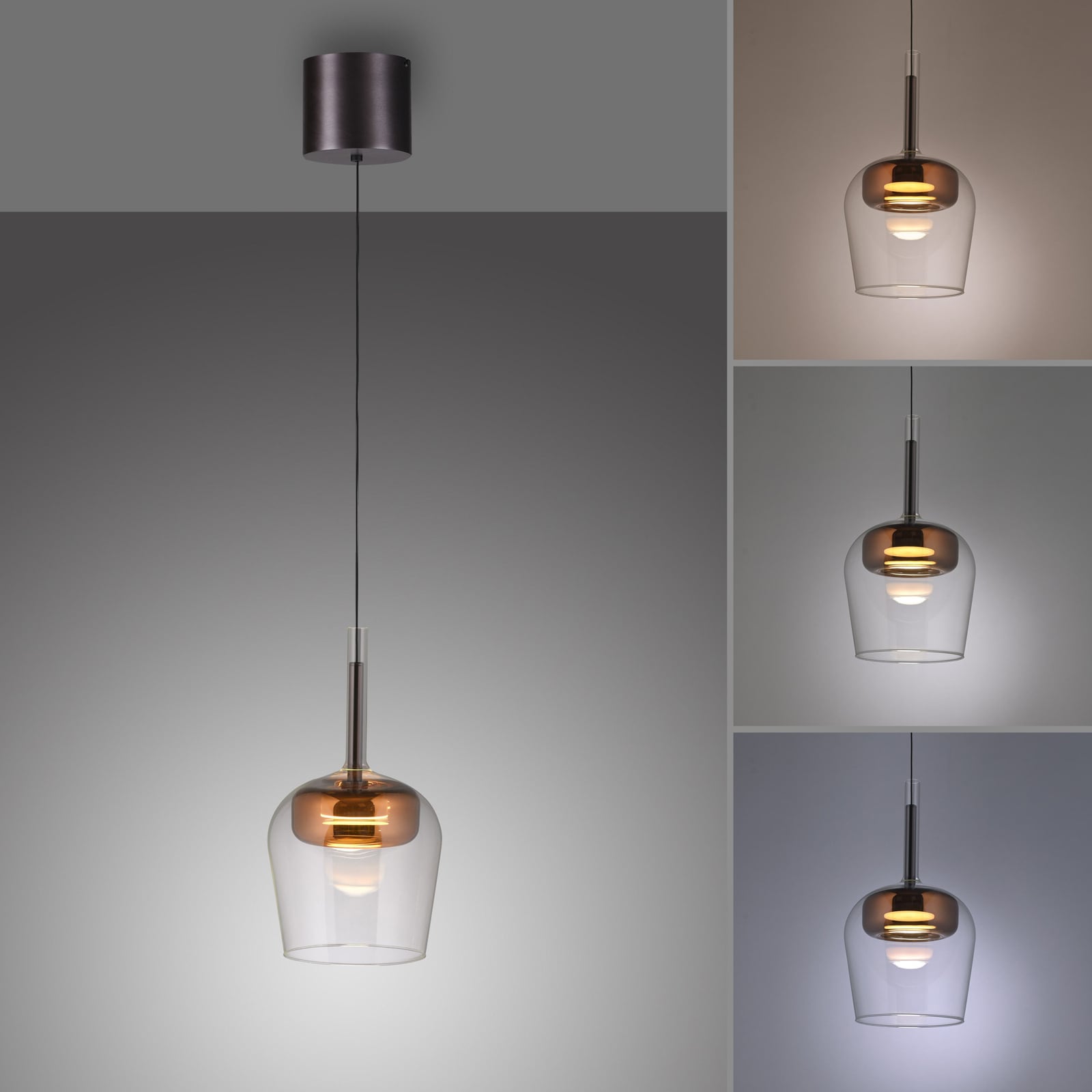 LED pendellampe Q-Kon glass dimbar Ø21 cm kobberfarget høydejustering