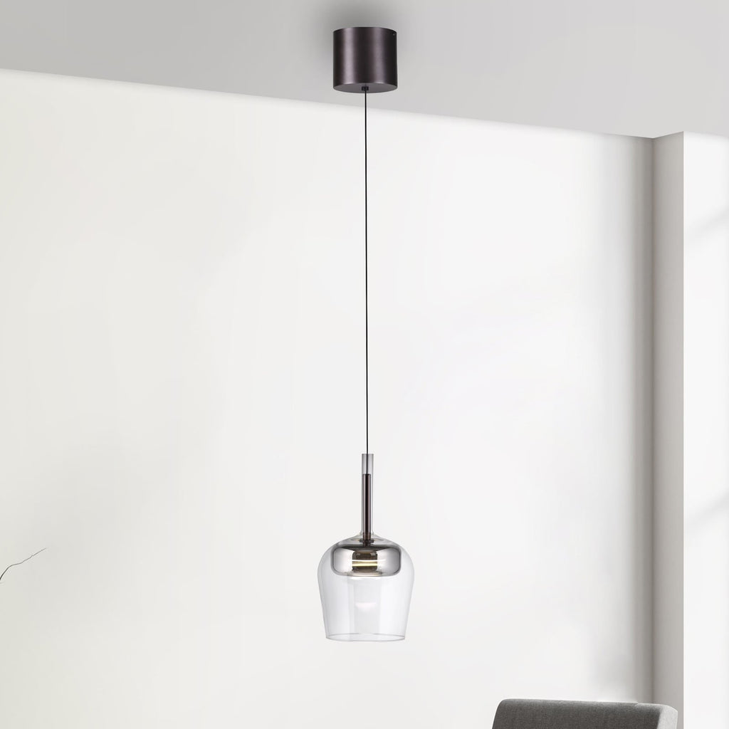 LED pendellampe Q-Kon glass sølv dimbar Zigbee forfra