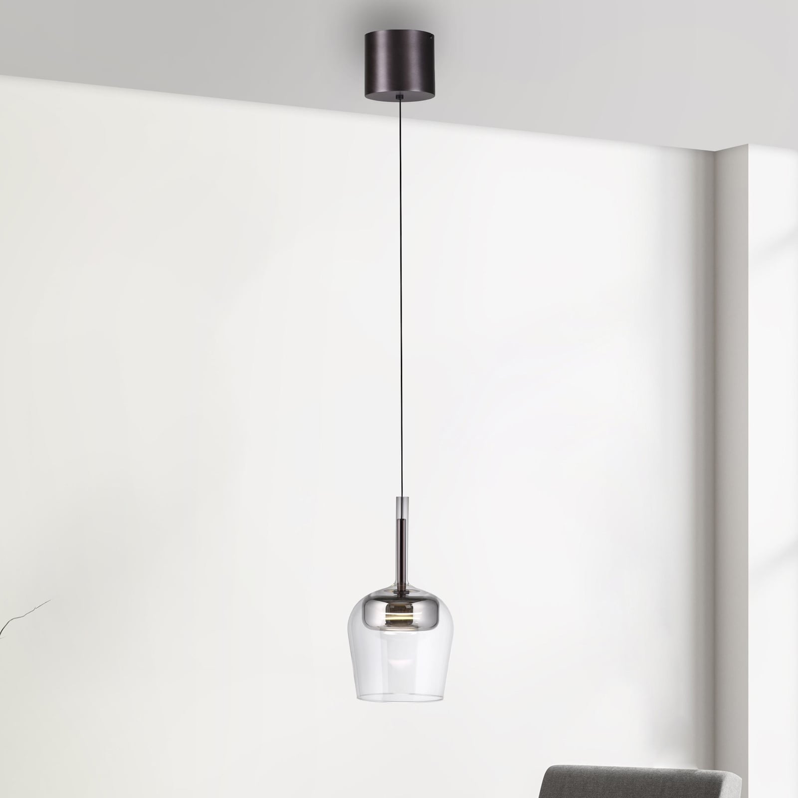 LED pendellampe Q-Kon glass sølv dimbar Zigbee forfra