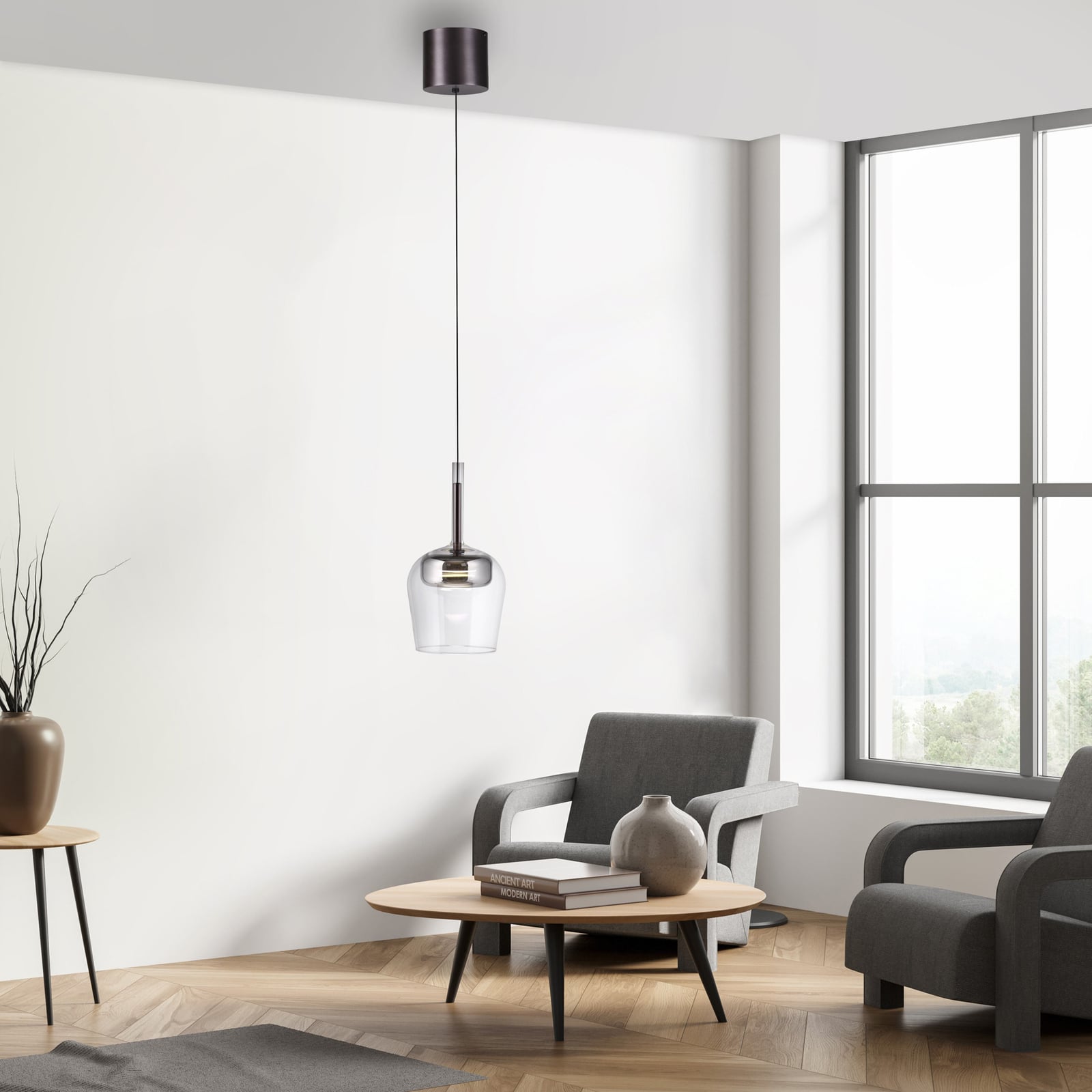 LED pendellampe Q-Kon glass sølv bakside