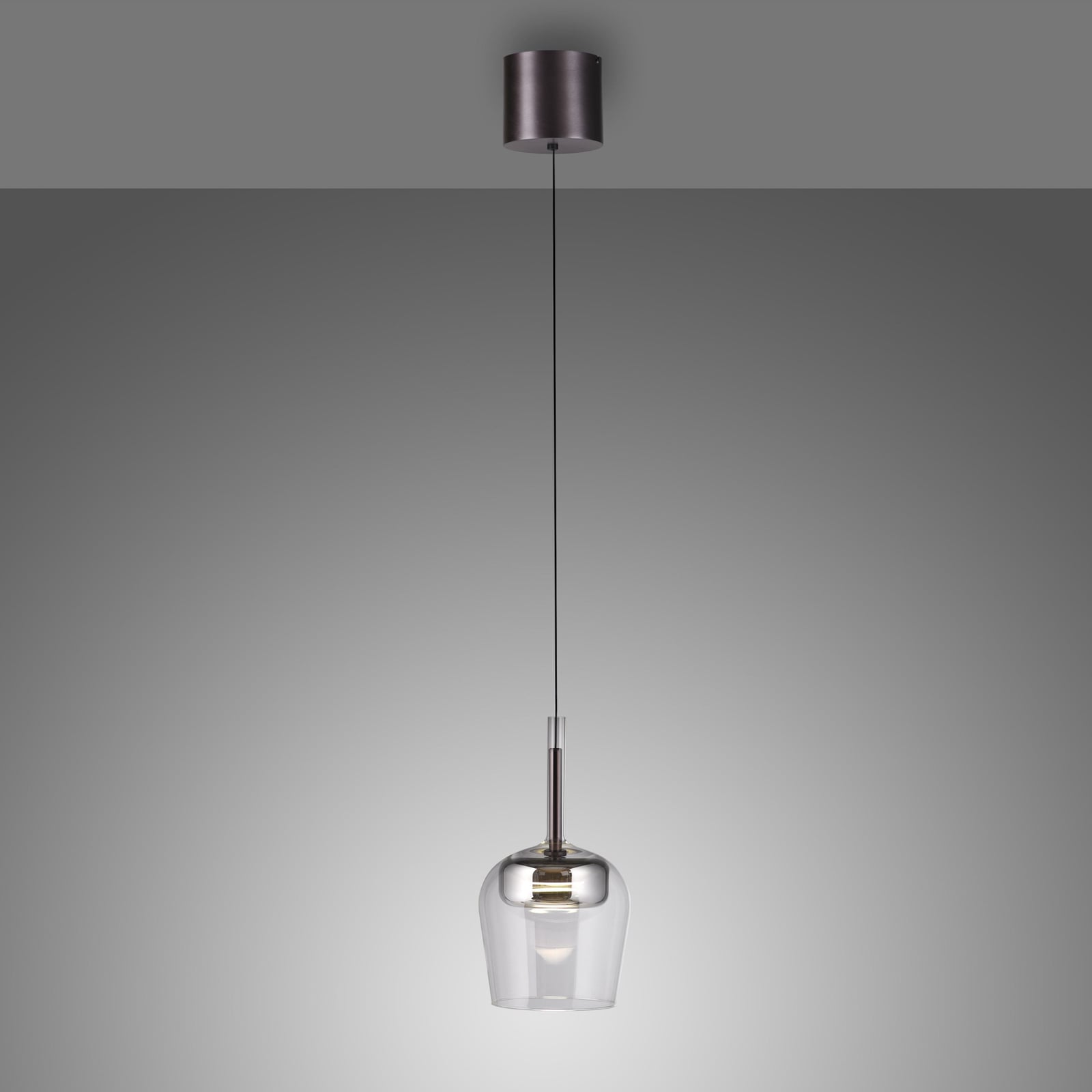 Montert LED pendellampe Q-Kon glass sølv dimbar Zigbee i rom