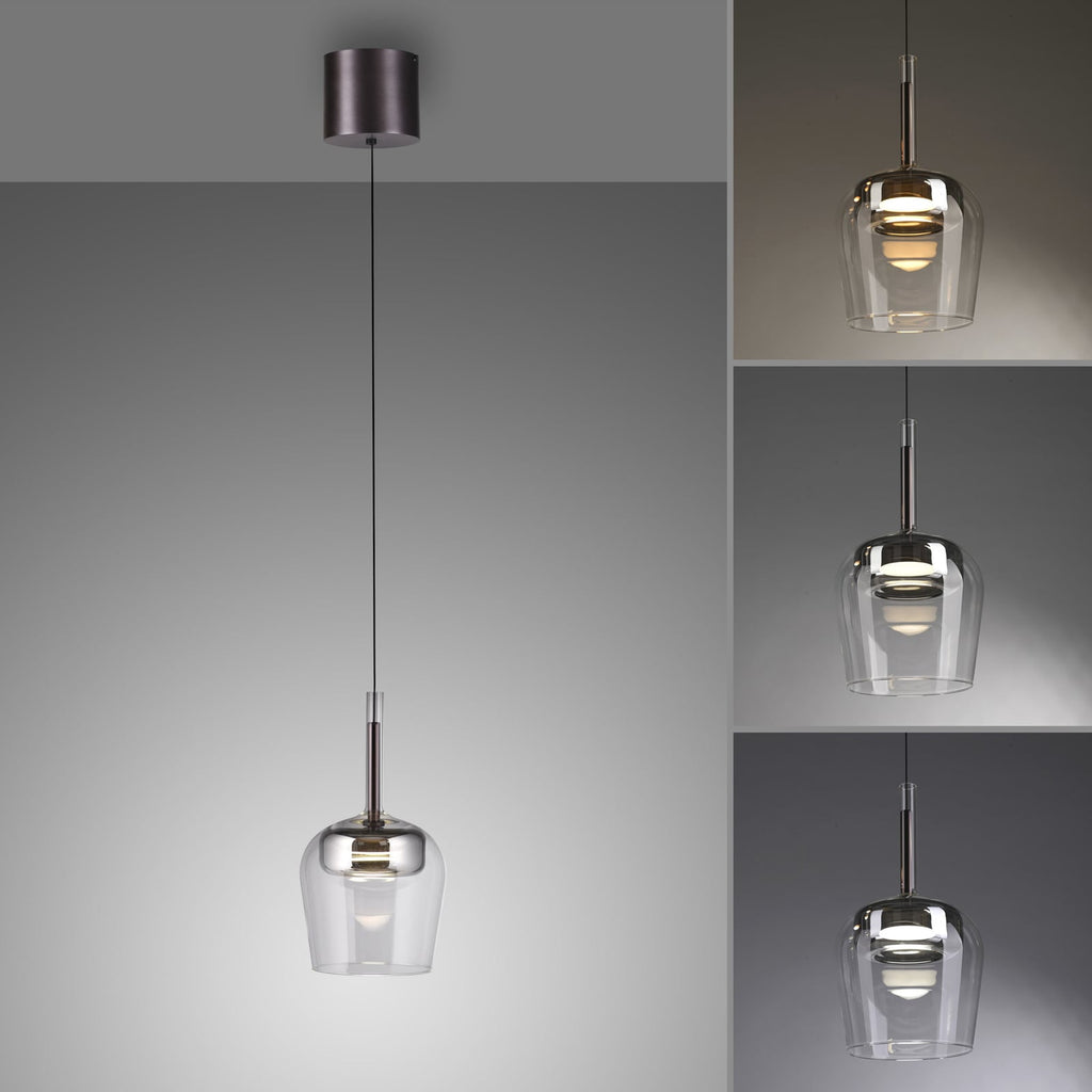 Justerbar høyde på LED pendellampe Q-Kon glass sølv dimbar Zigbee